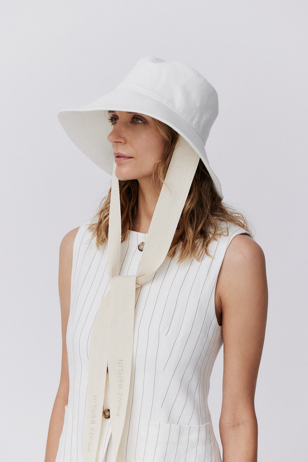 Cotton Bucket Hat Long Brim White