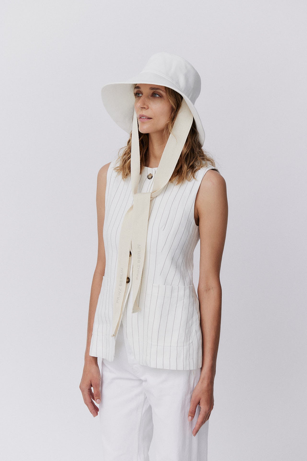 Cotton Bucket Hat Long Brim White