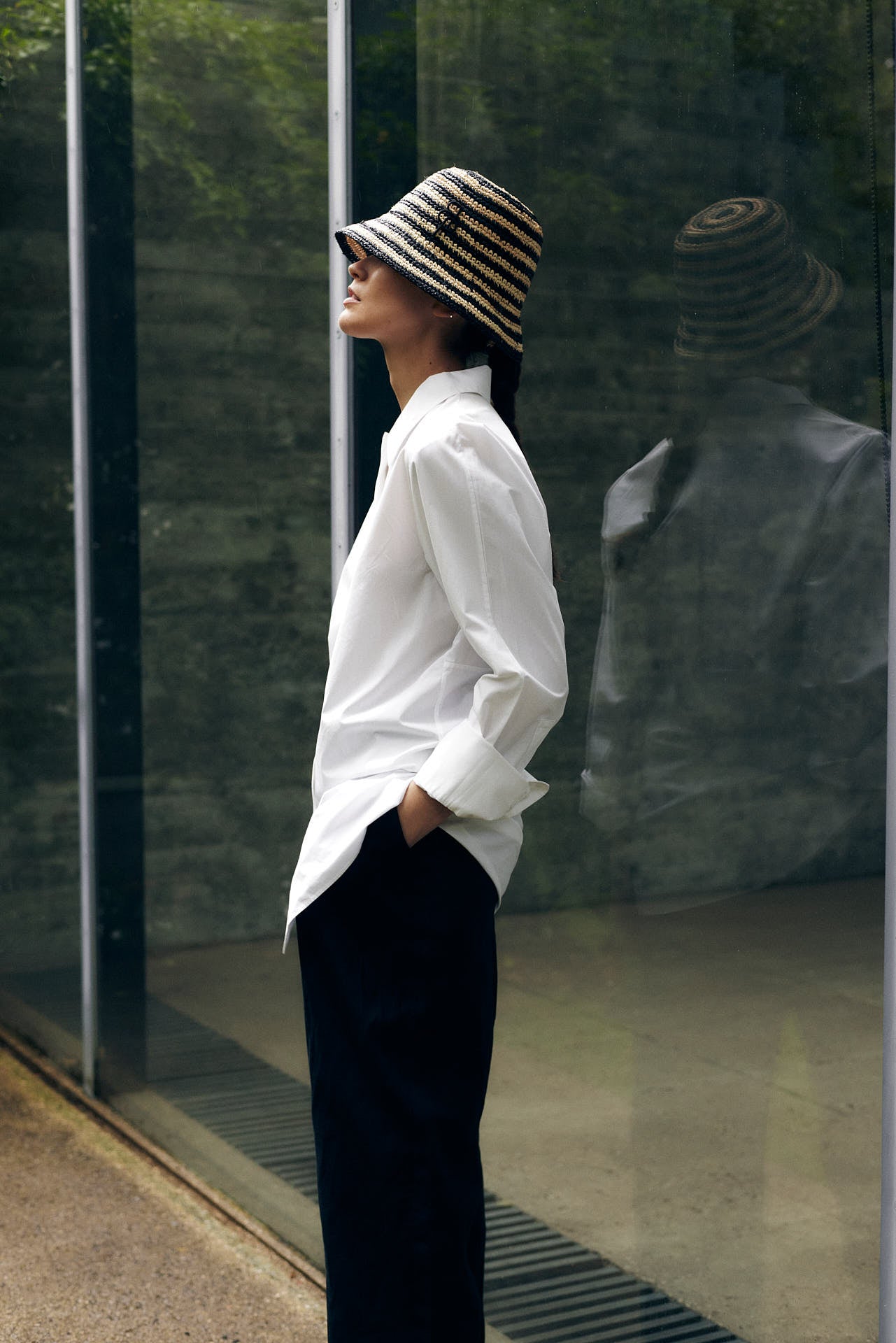 Straw Cloche Hand Crocheted Black Striped