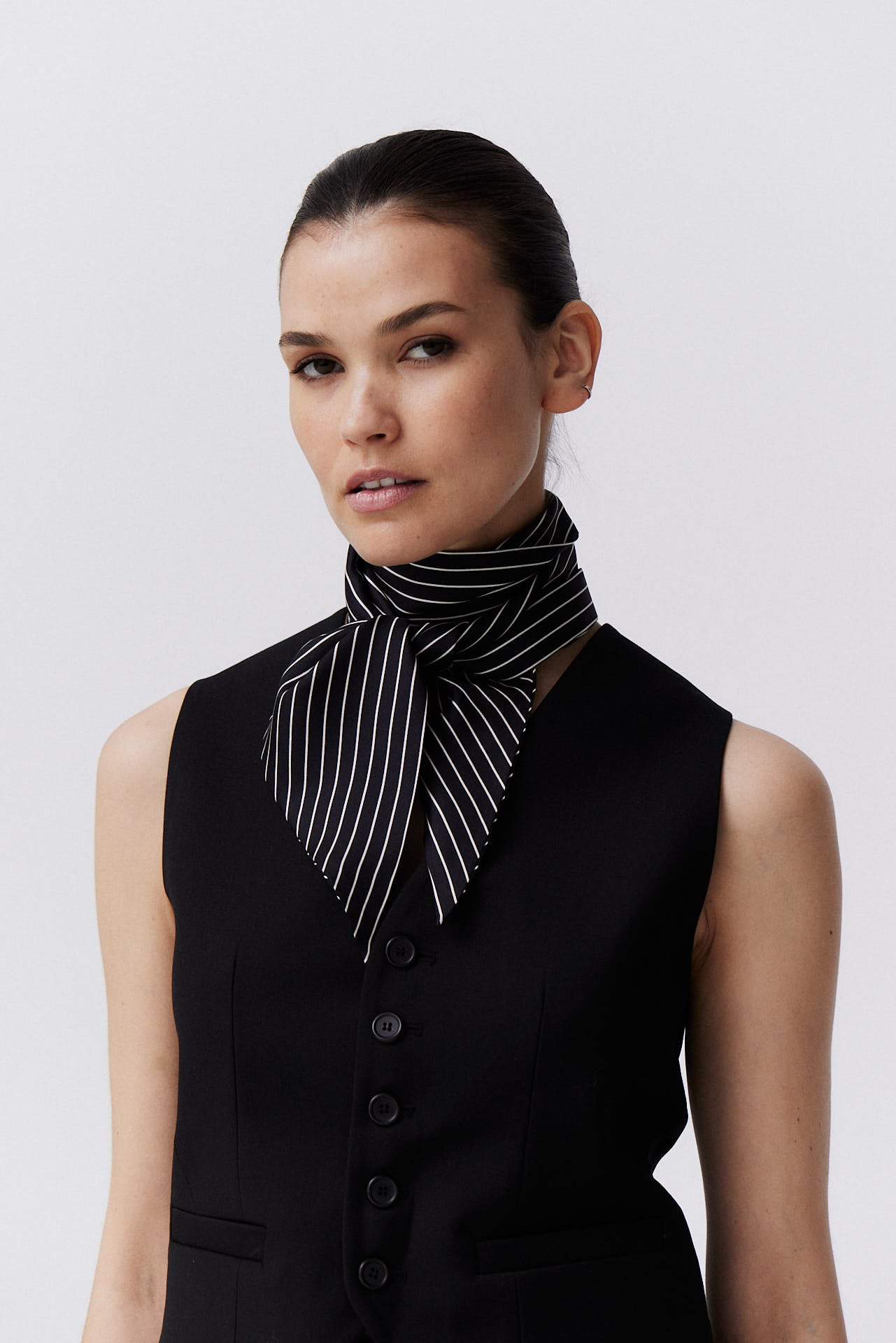 Silk Bandeau Pinstripes Black