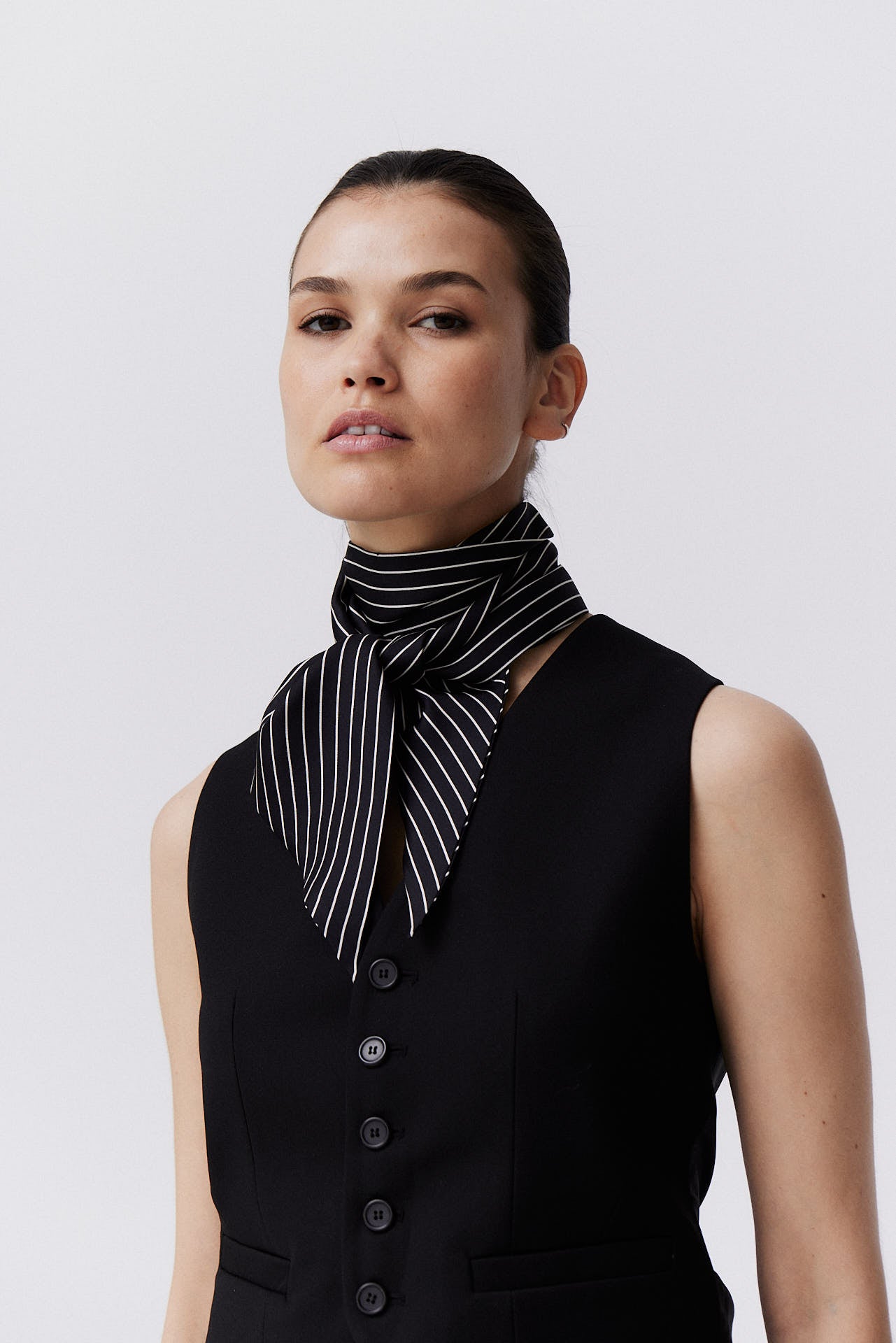 Silk Bandeau Pinstripes Black