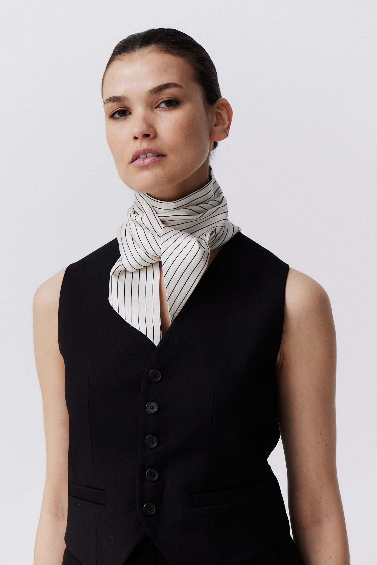 Silk Bandeau Pinstripes White