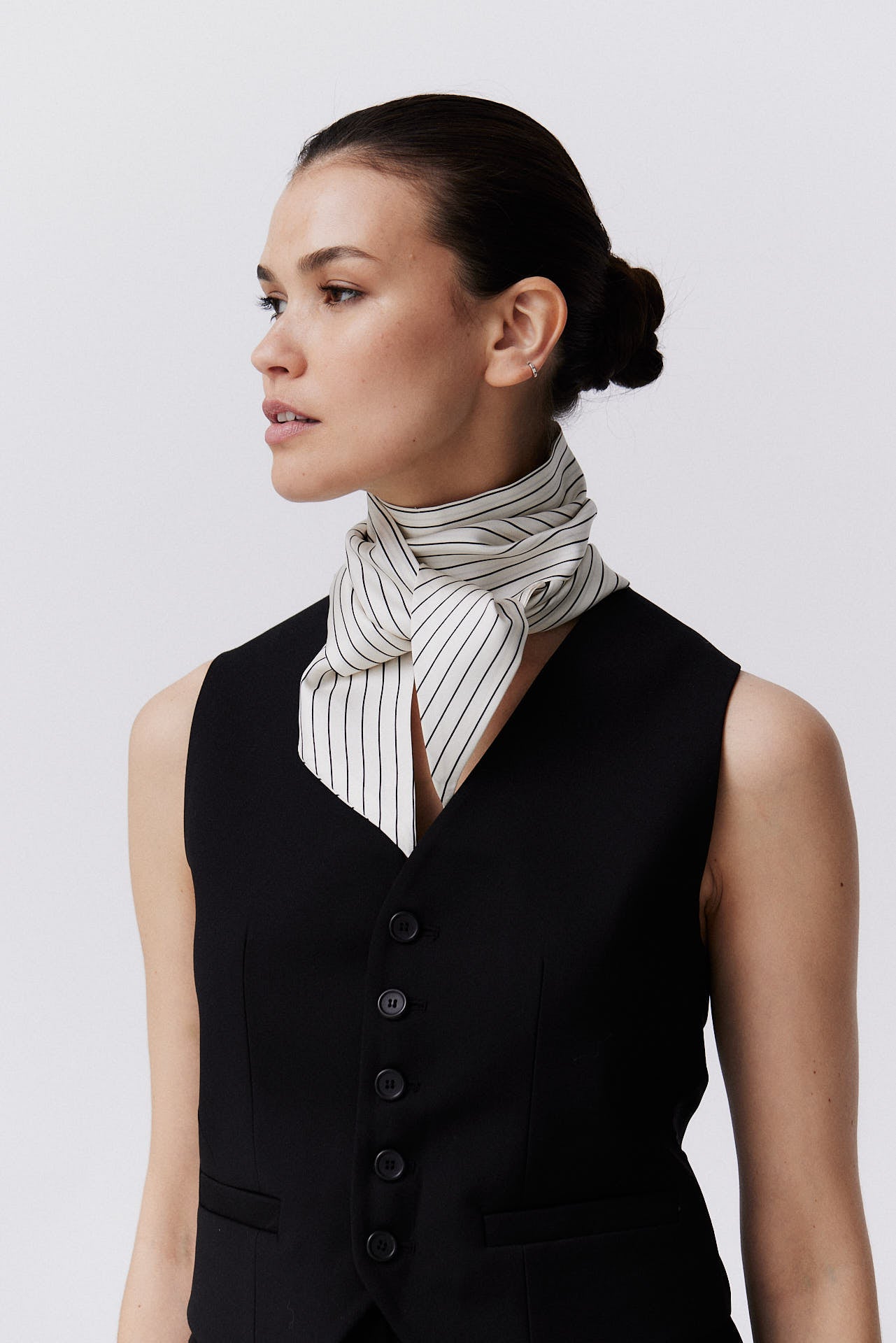 Silk Bandeau Pinstripes White
