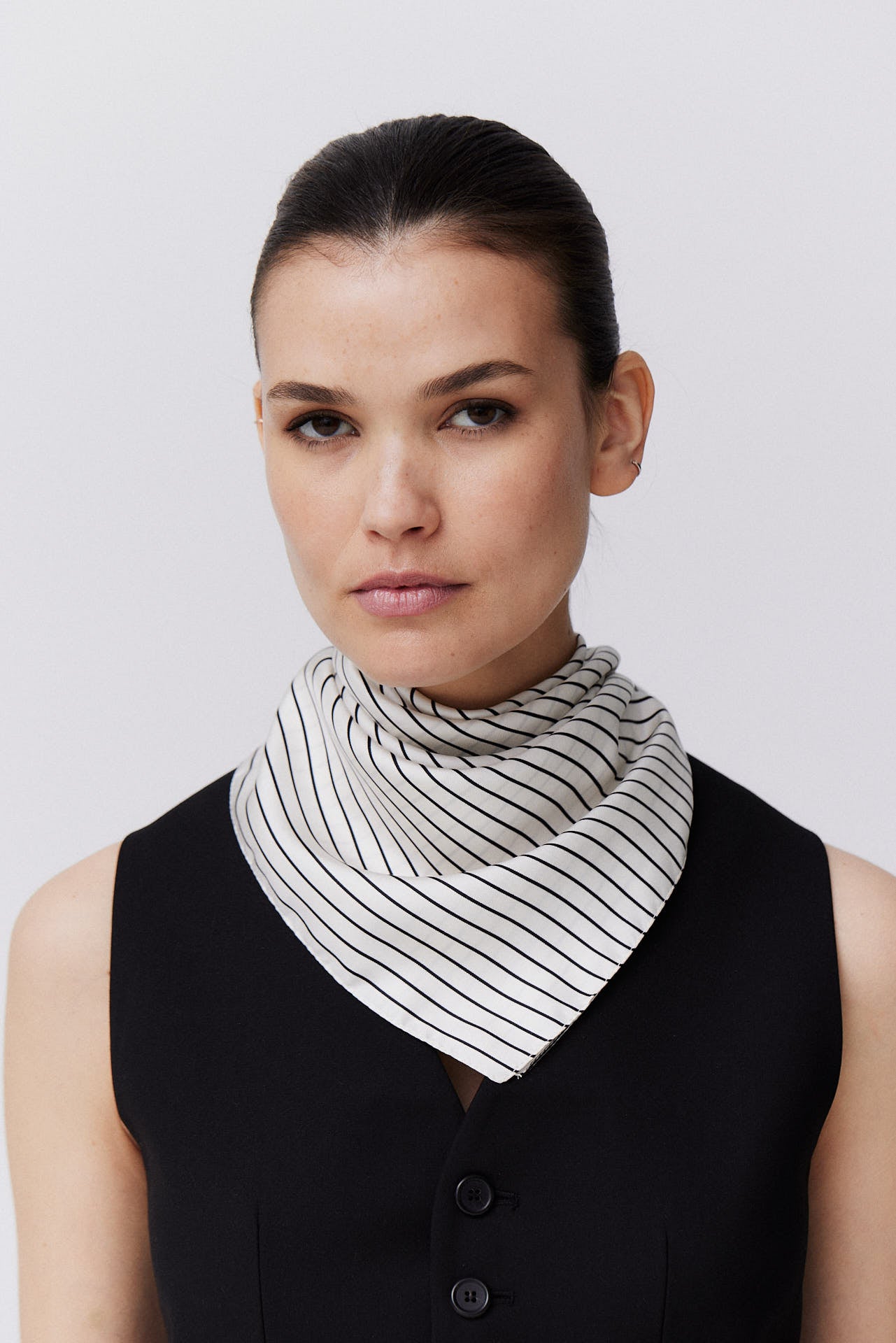 Silk Scarf Pinstripes 70 White