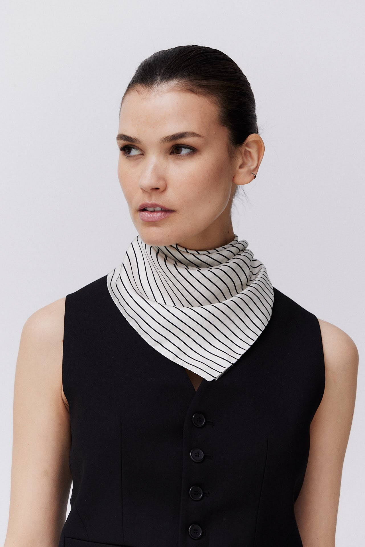 Silk Scarf Pinstripes 70 White