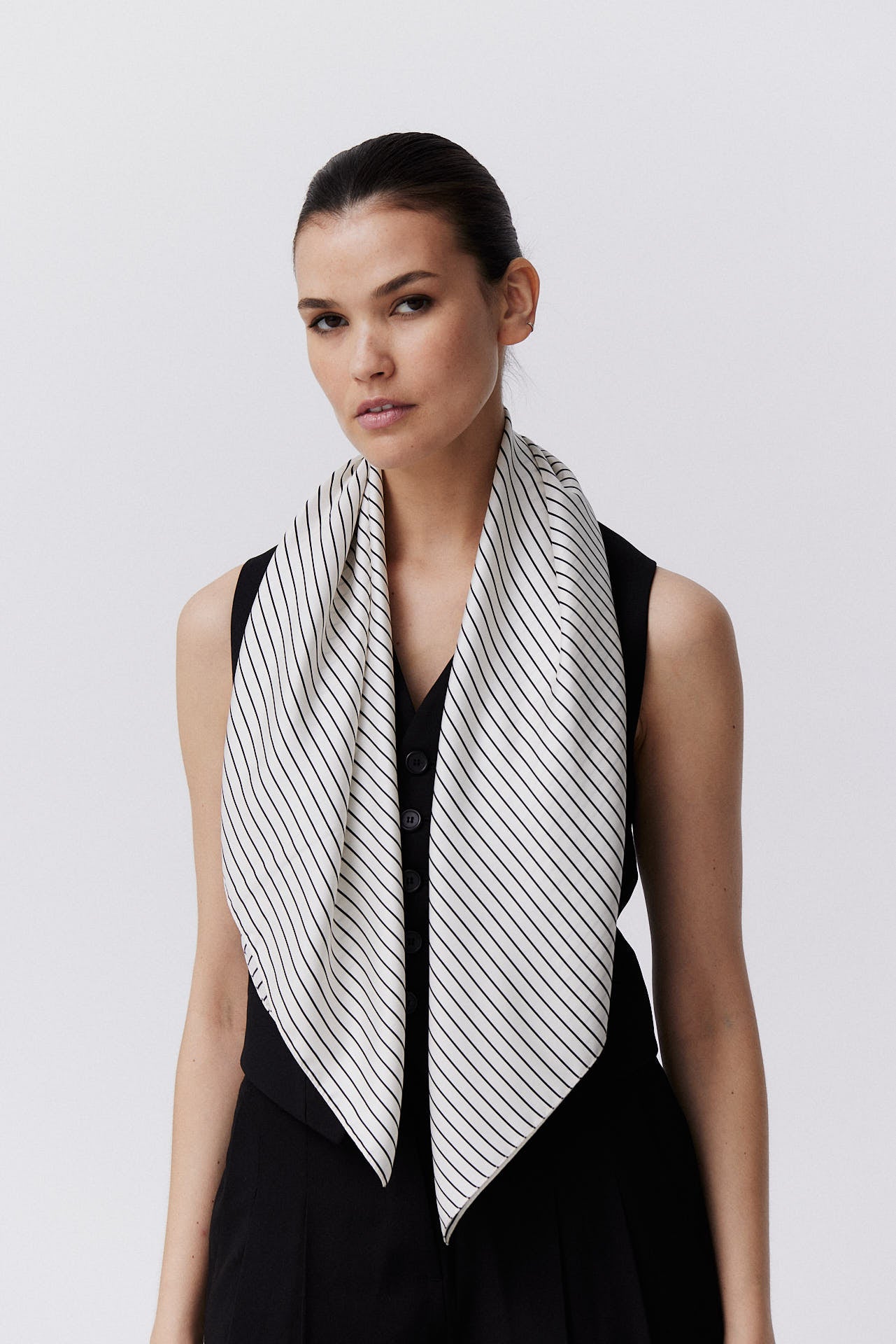 Silk Scarf Pinstripes 90 White