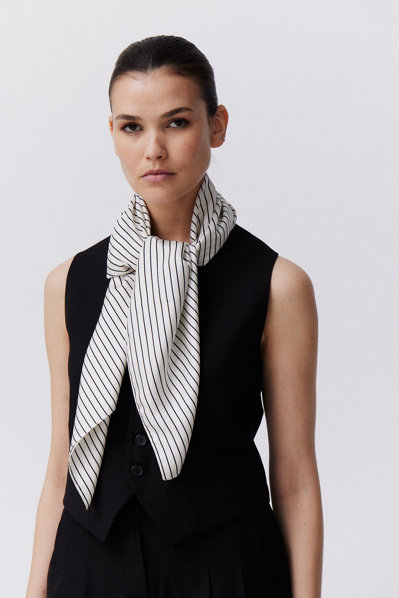 Silk Scarf Pinstripes 90 White