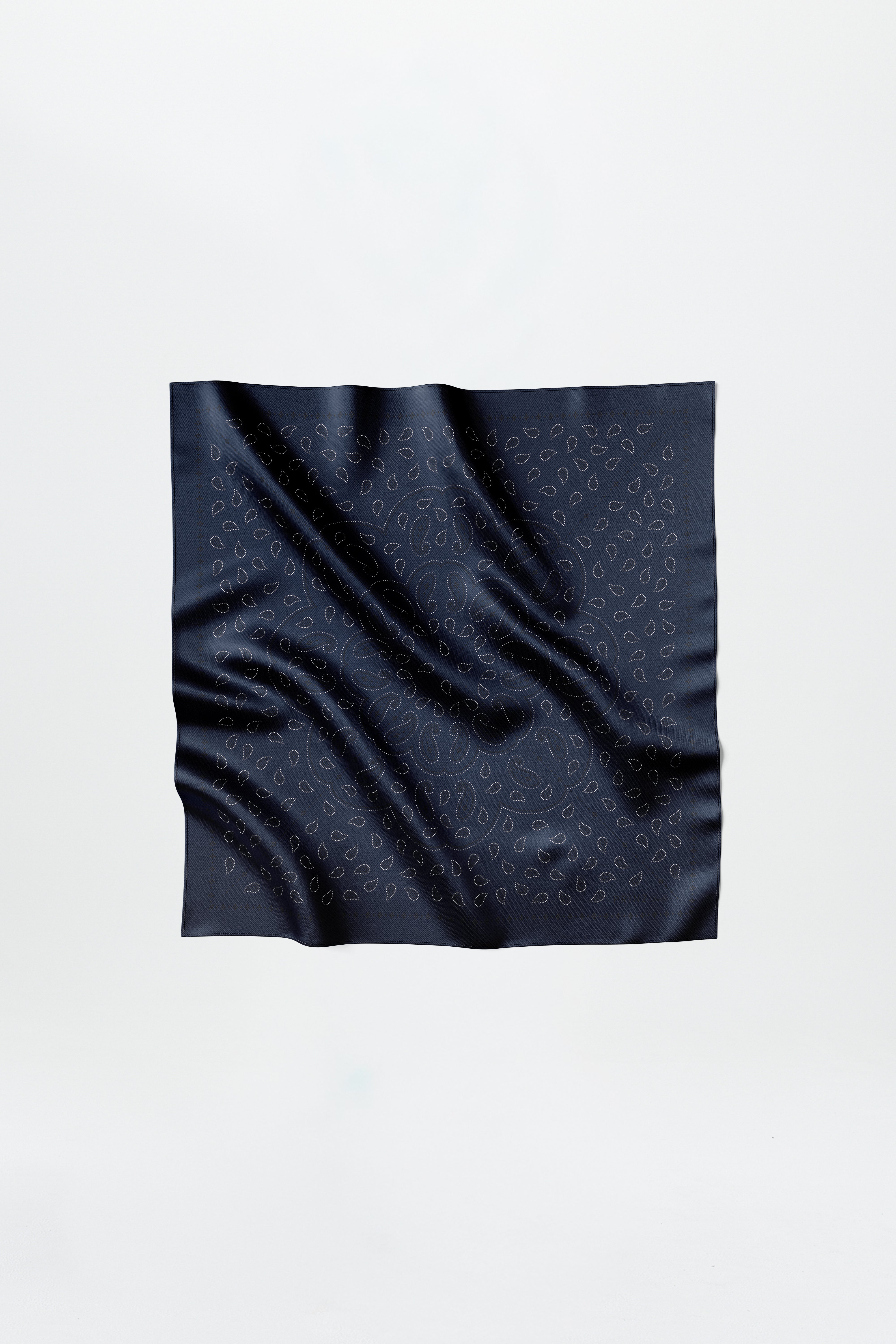 Silk Scarf Paisley 70 Dark Blue