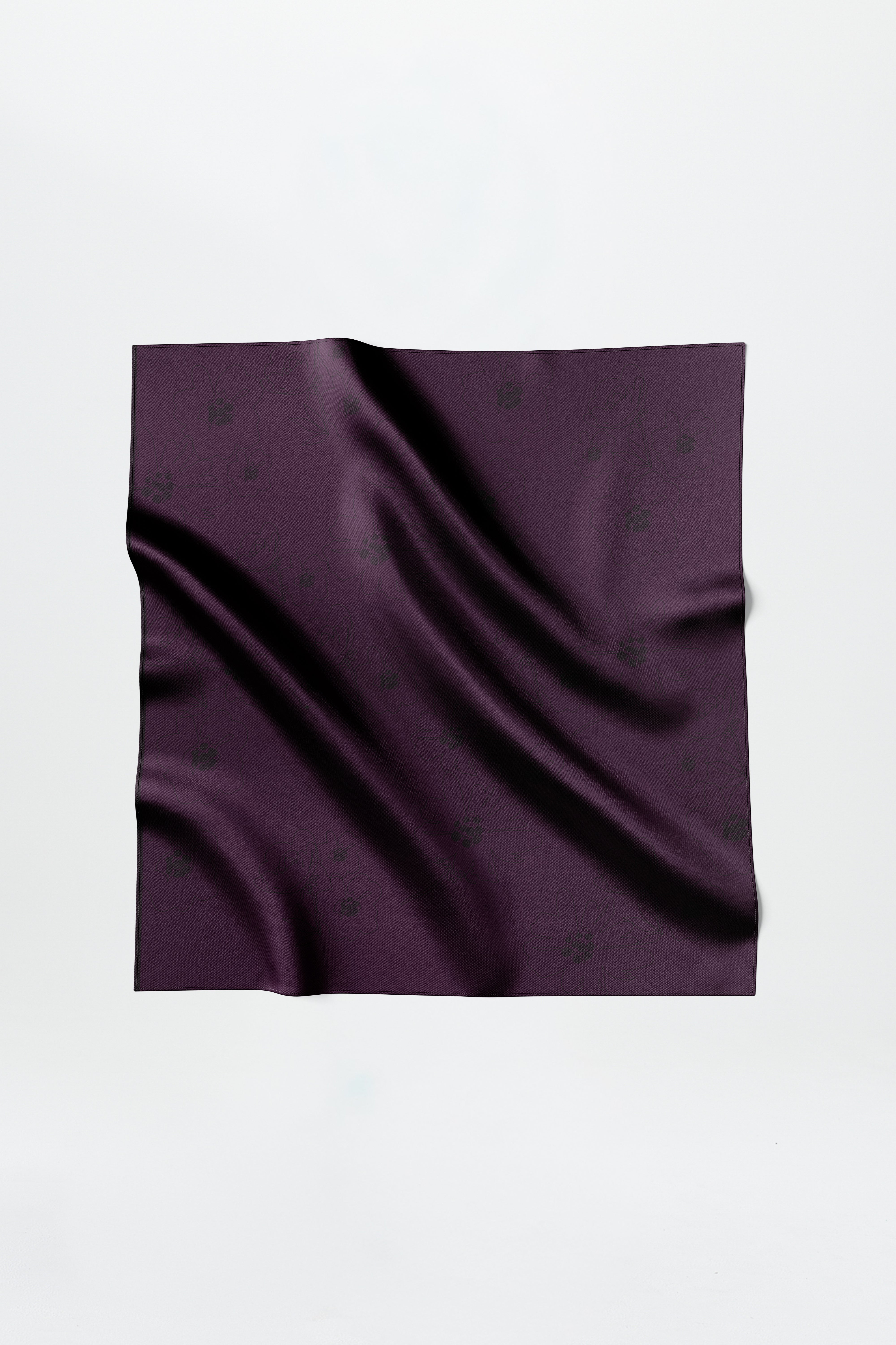 Silk Scarf Flowers 90 Aubergine