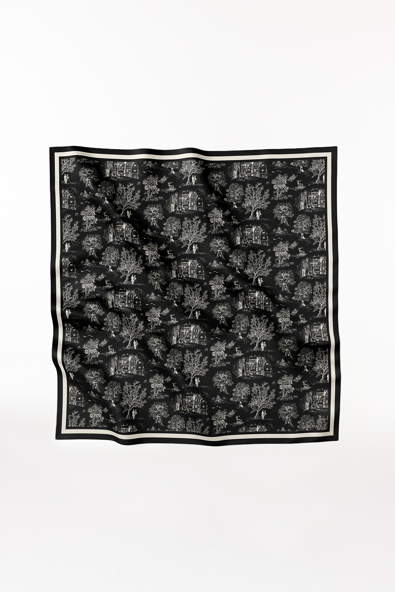 Silk Scarf Toile Valentine 123 Black
