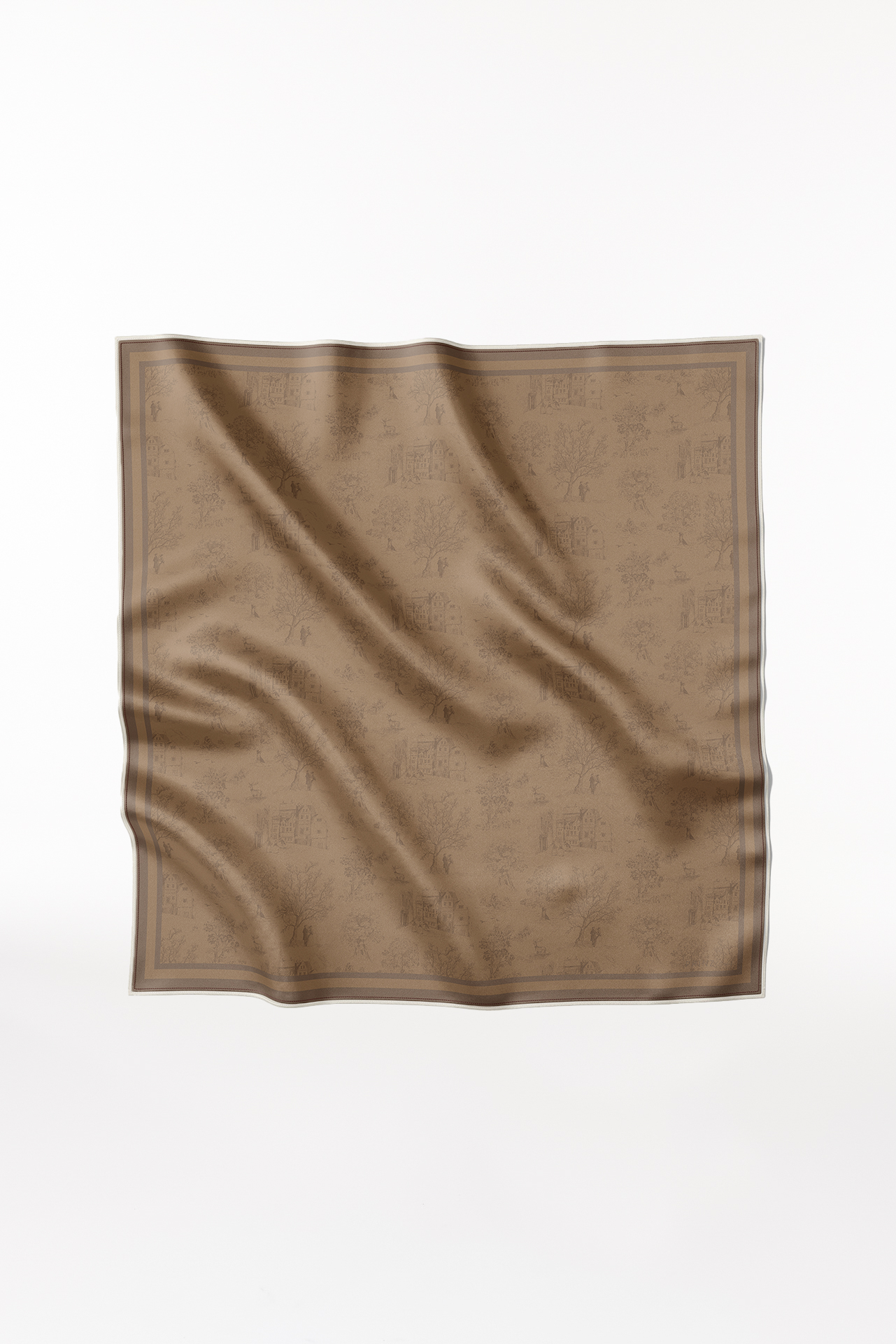 Silk Scarf Toile Valentine 123 Camel