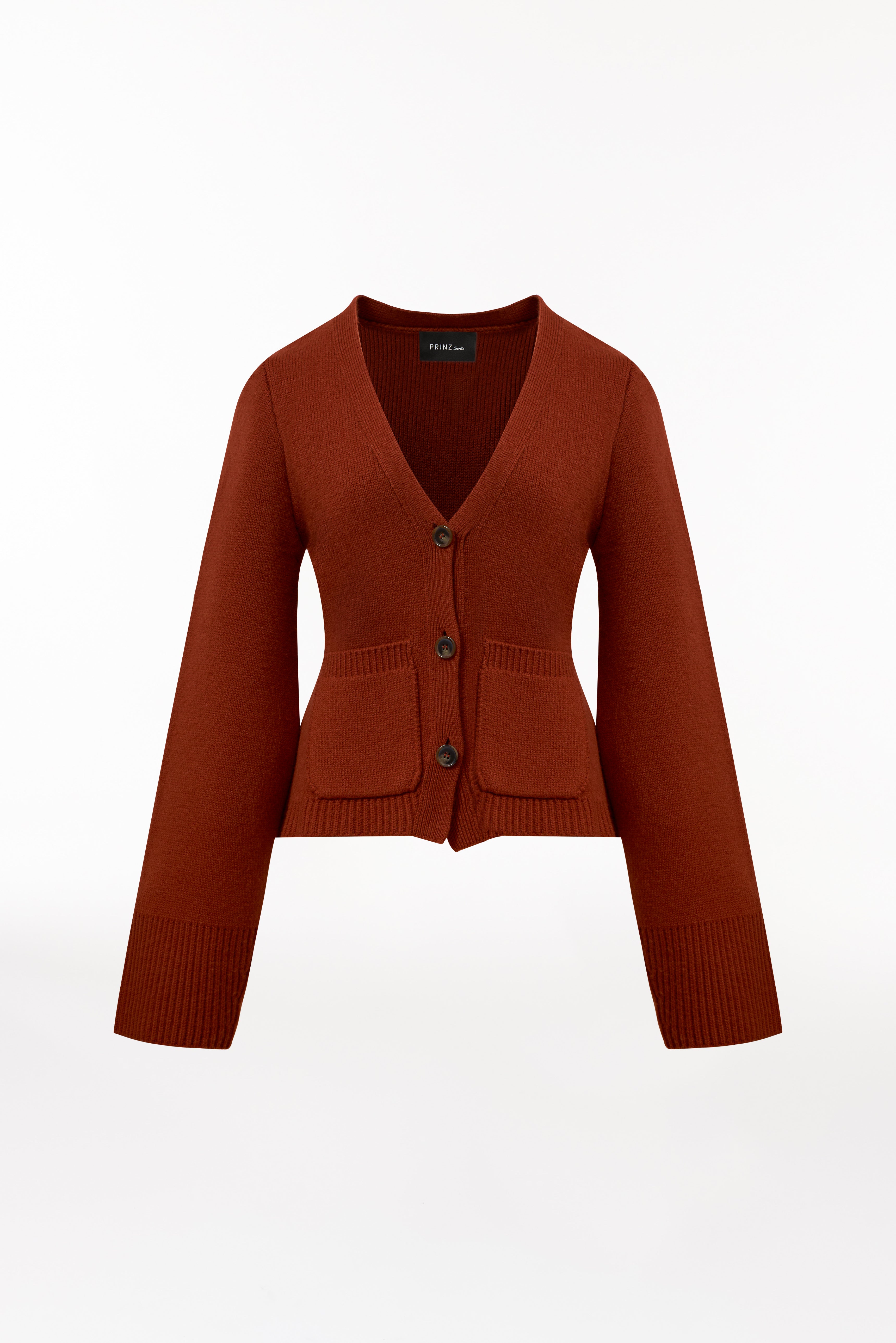 V-Neck Cardigan Chunky Knit Burnt Orange