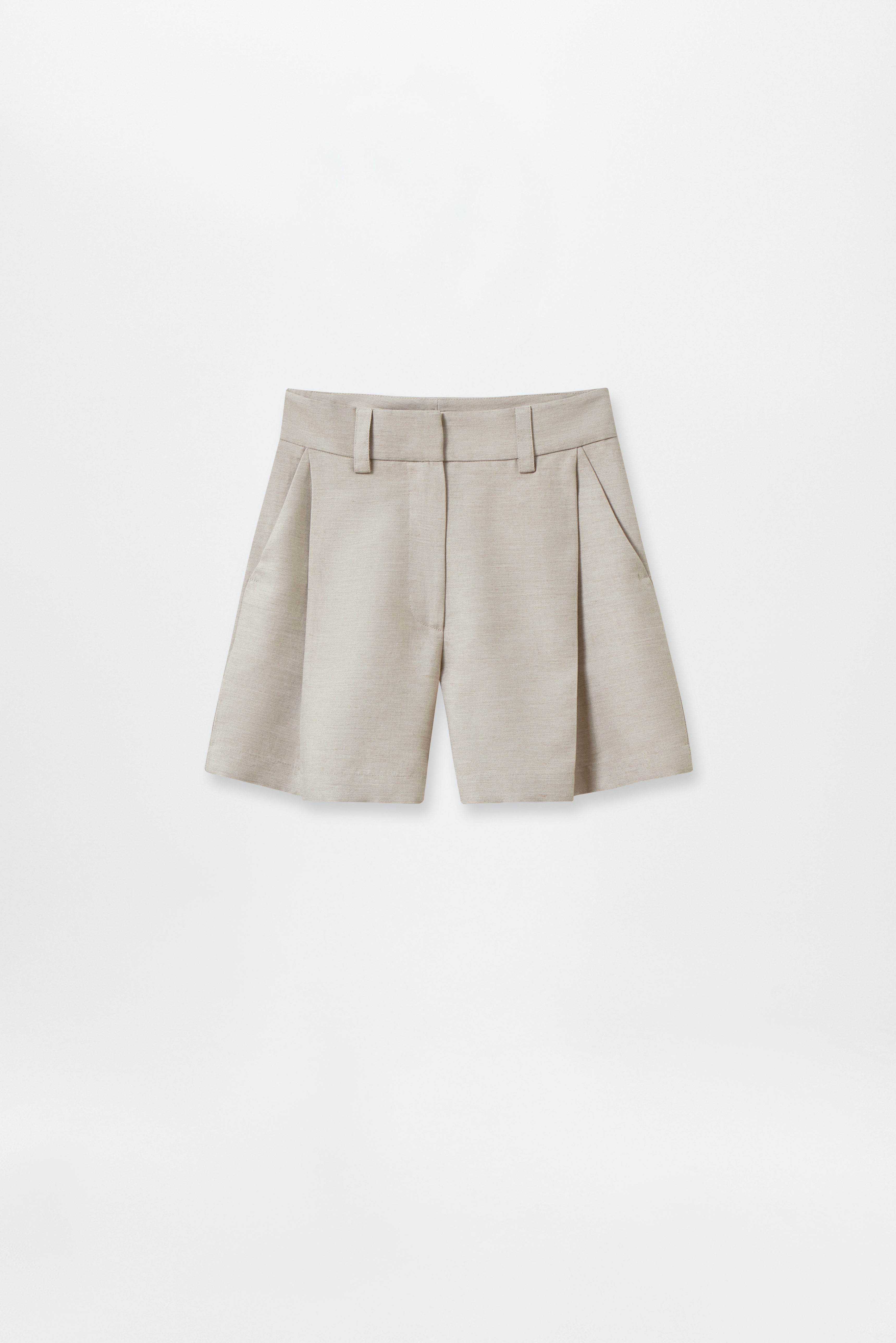 Linen Pleat Shorts Taupe