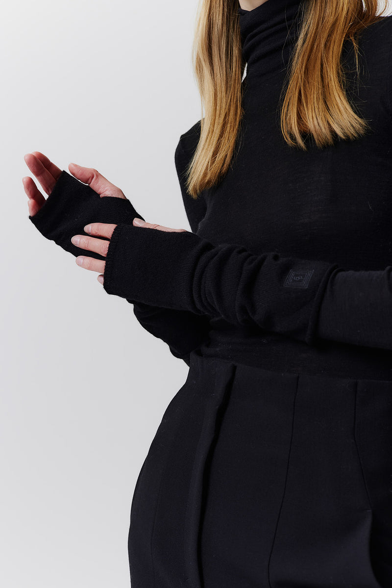 Prinz Berlin Kaschmir Arm Warmers Fine Knit Schwarz