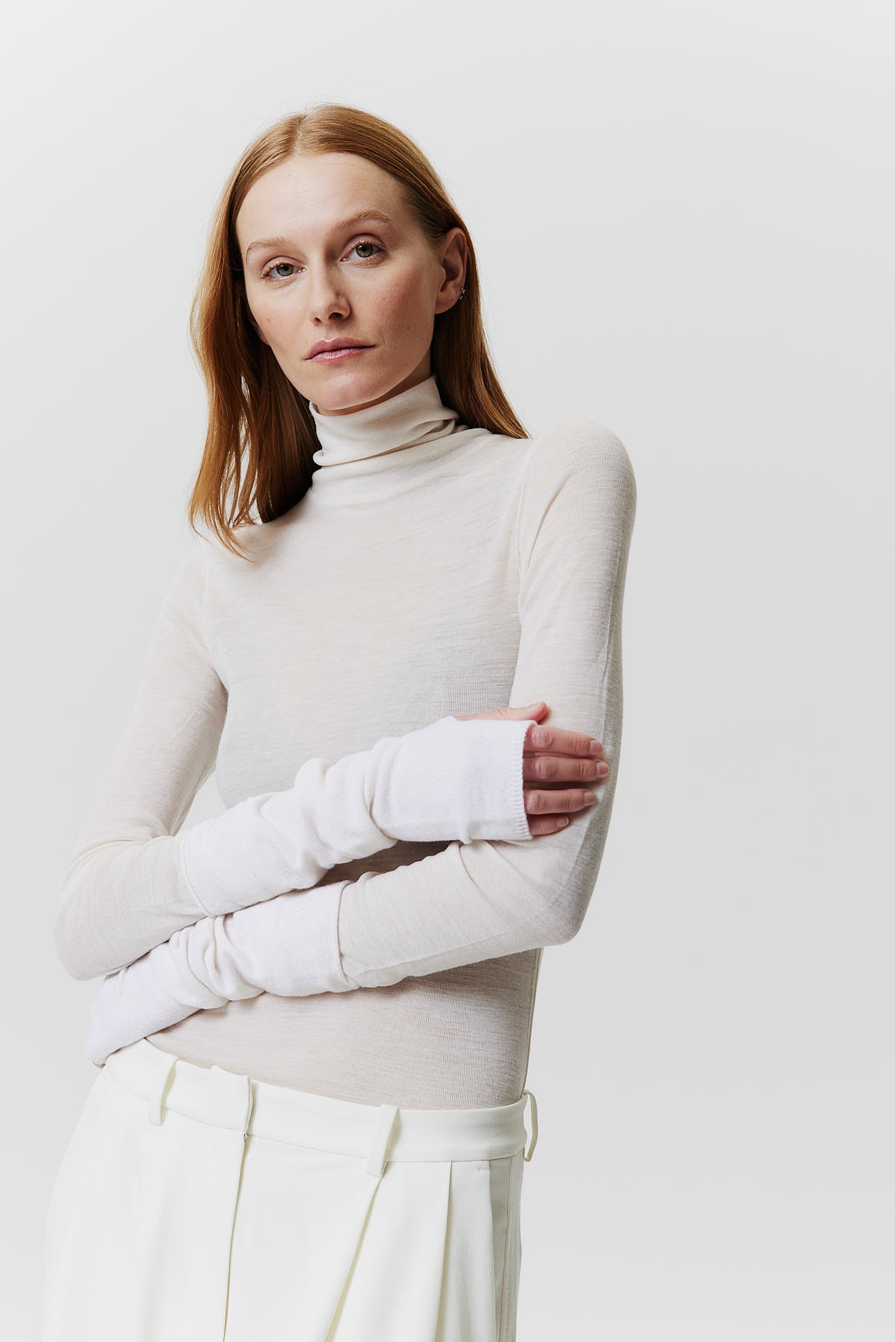 Cashmere Arm Warmers Fine Knit Off-White