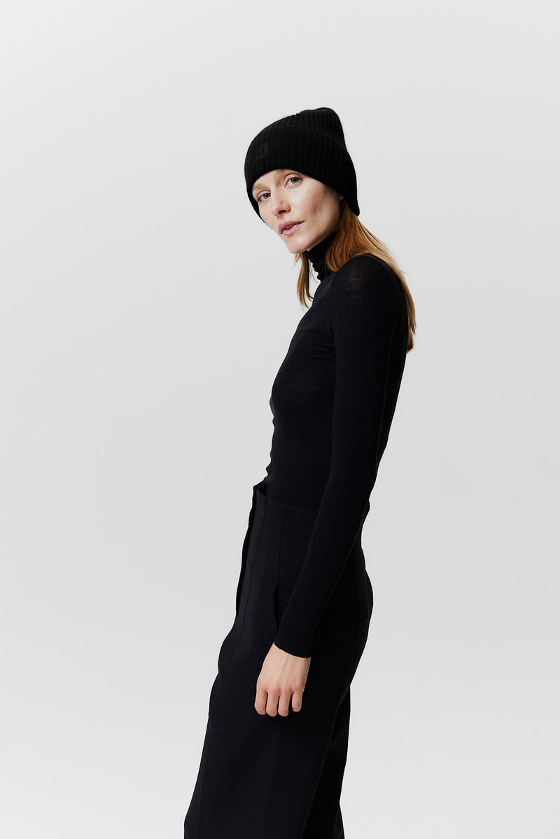 Prinz Berlin Kaschmir Beanie Rib Knit Schwarz