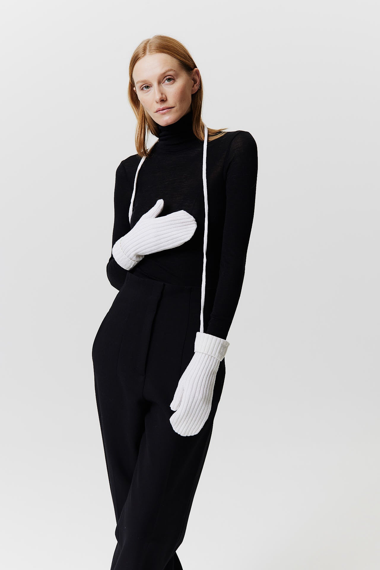 Cashmere Mittens Rib Knit Off-White