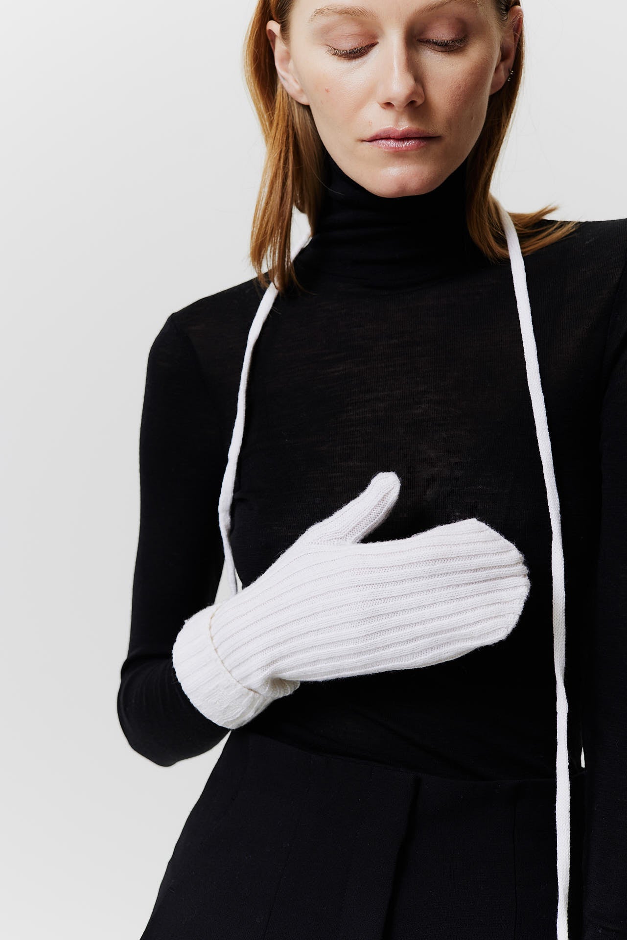 Cashmere Mittens Rib Knit Off-White