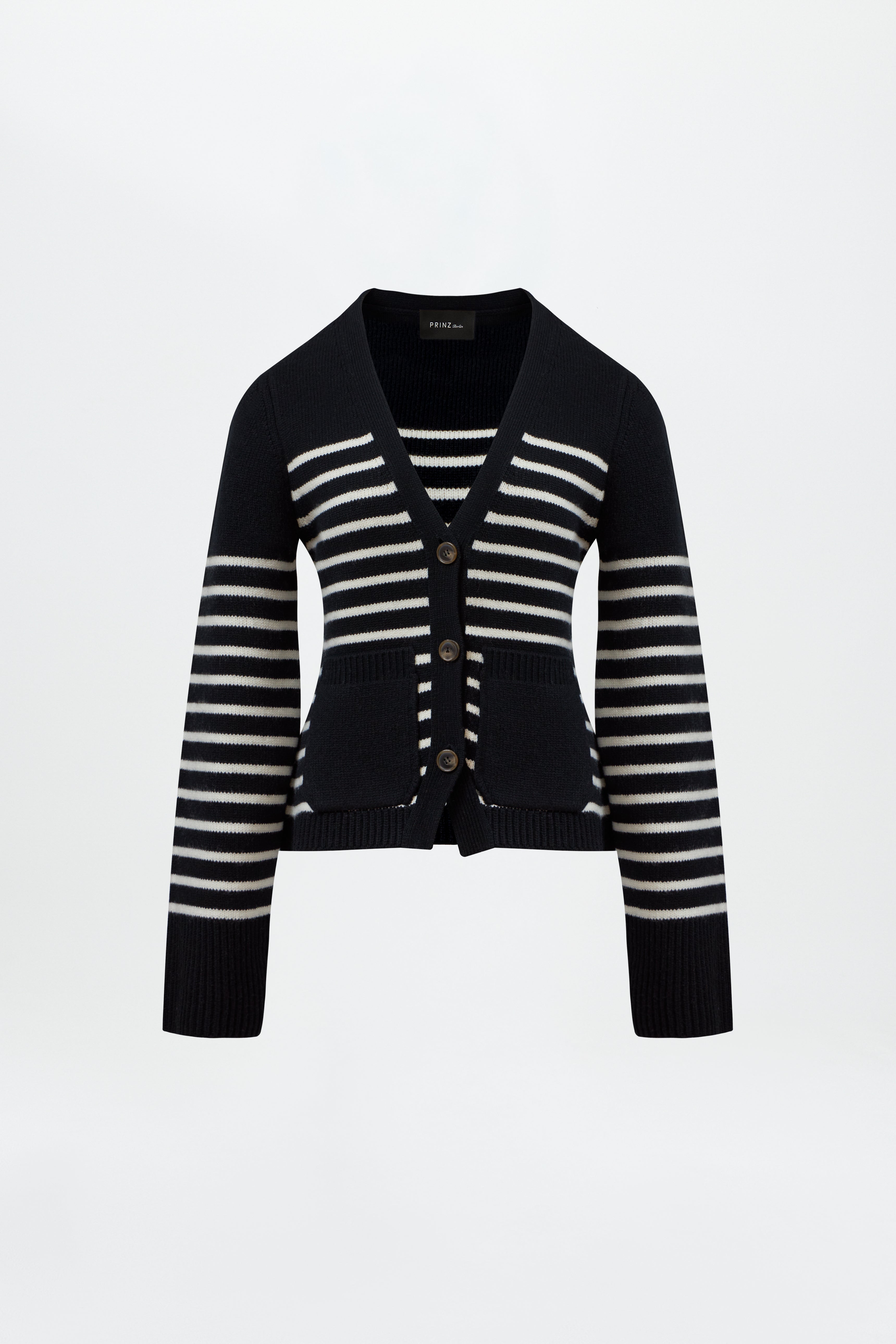 Chunky V-Neck Cardigan Black Striped