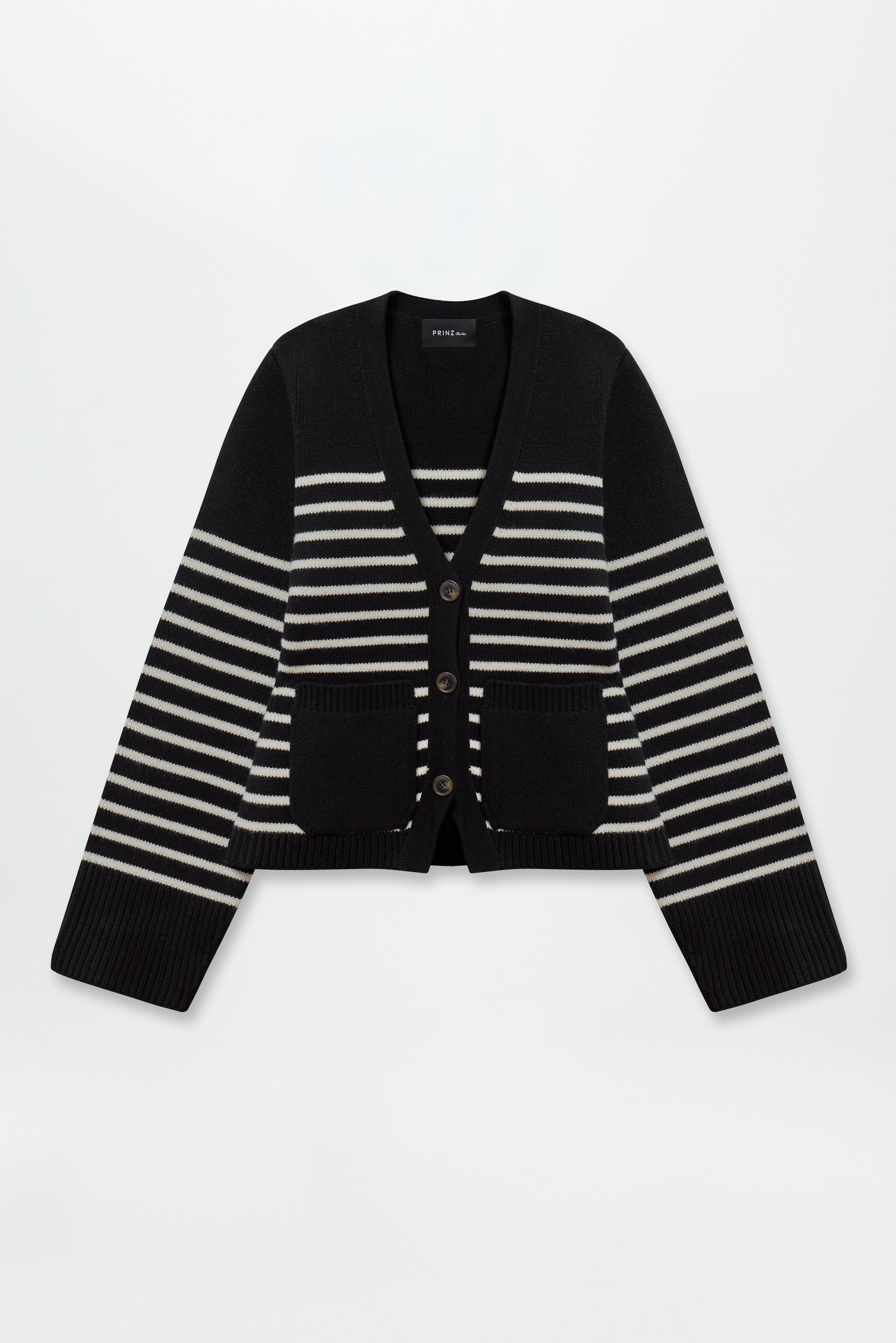 Chunky V-Neck Cardigan Black Striped