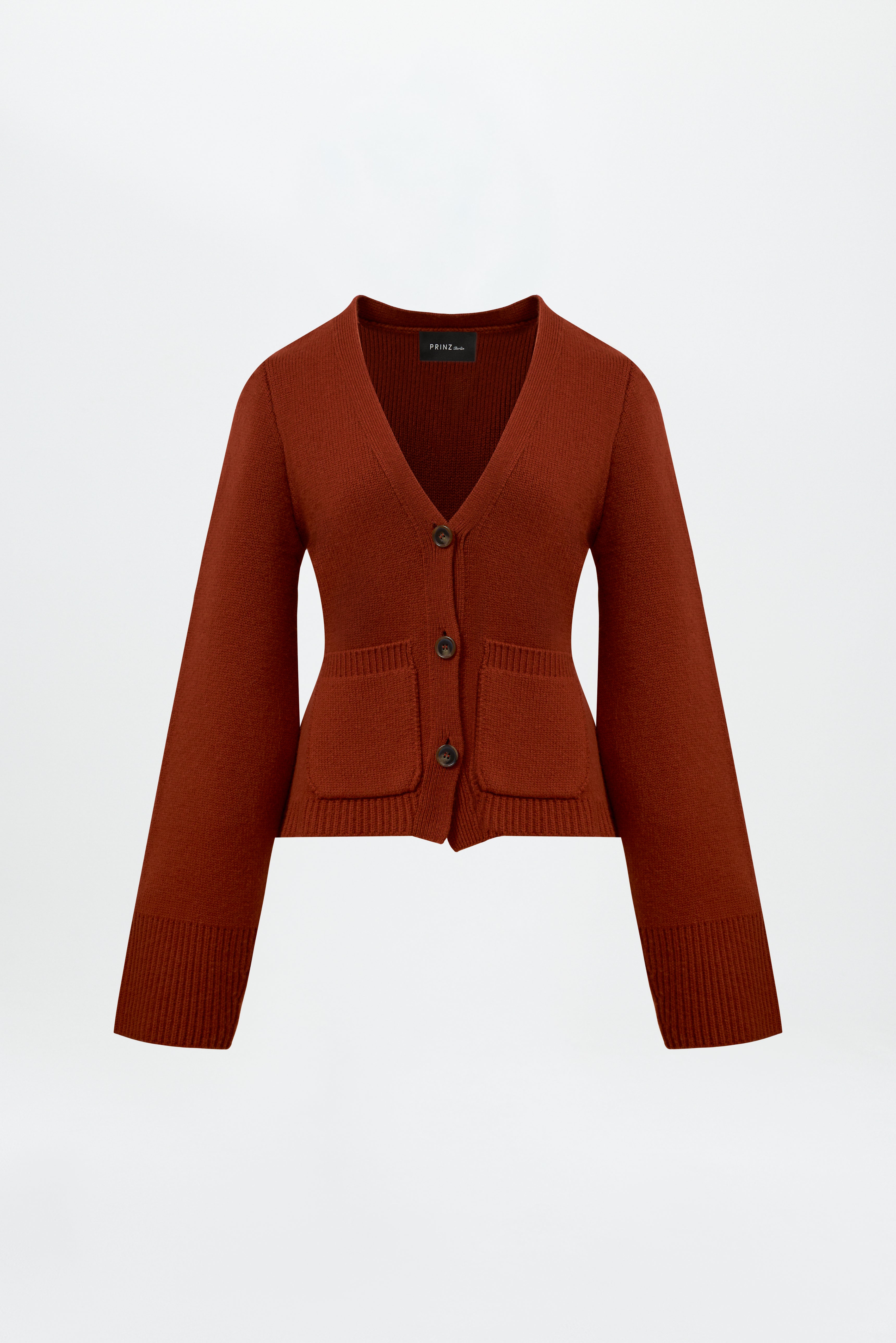 Chunky V-Neck Cardigan Burnt Orange