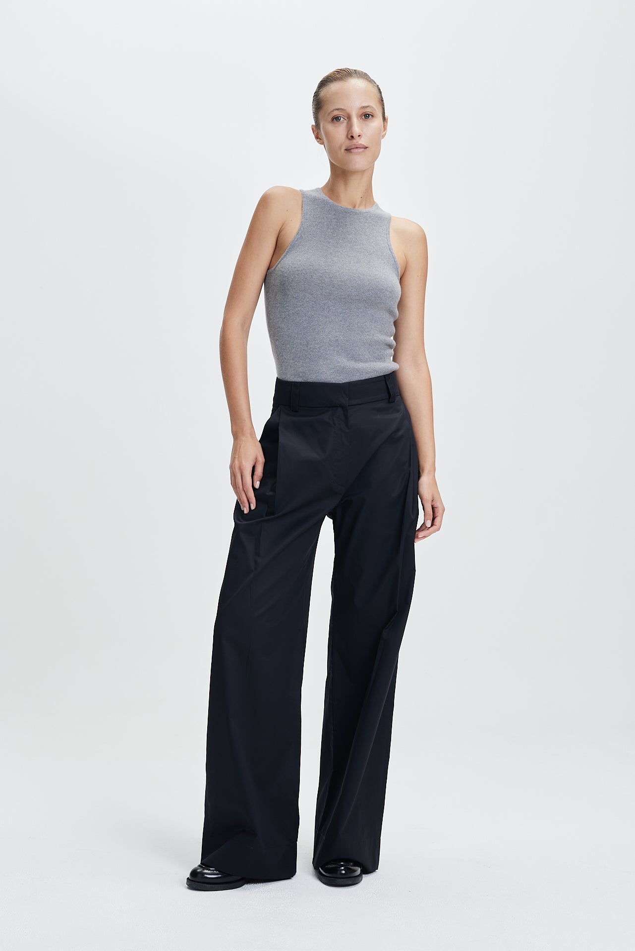 Cotton Pleat Trousers Black