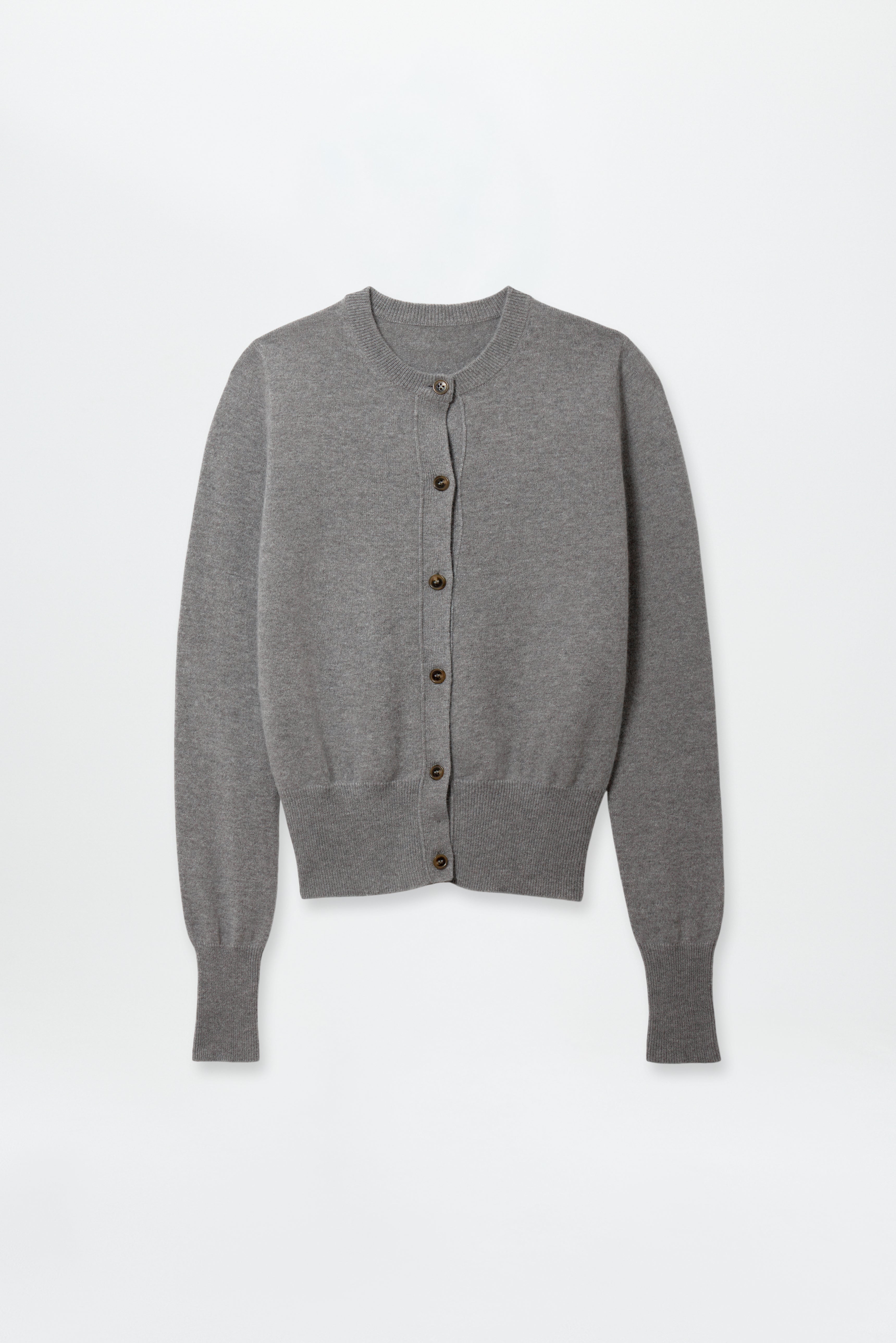 Fine Cashmere Crewneck Cardigan Grey