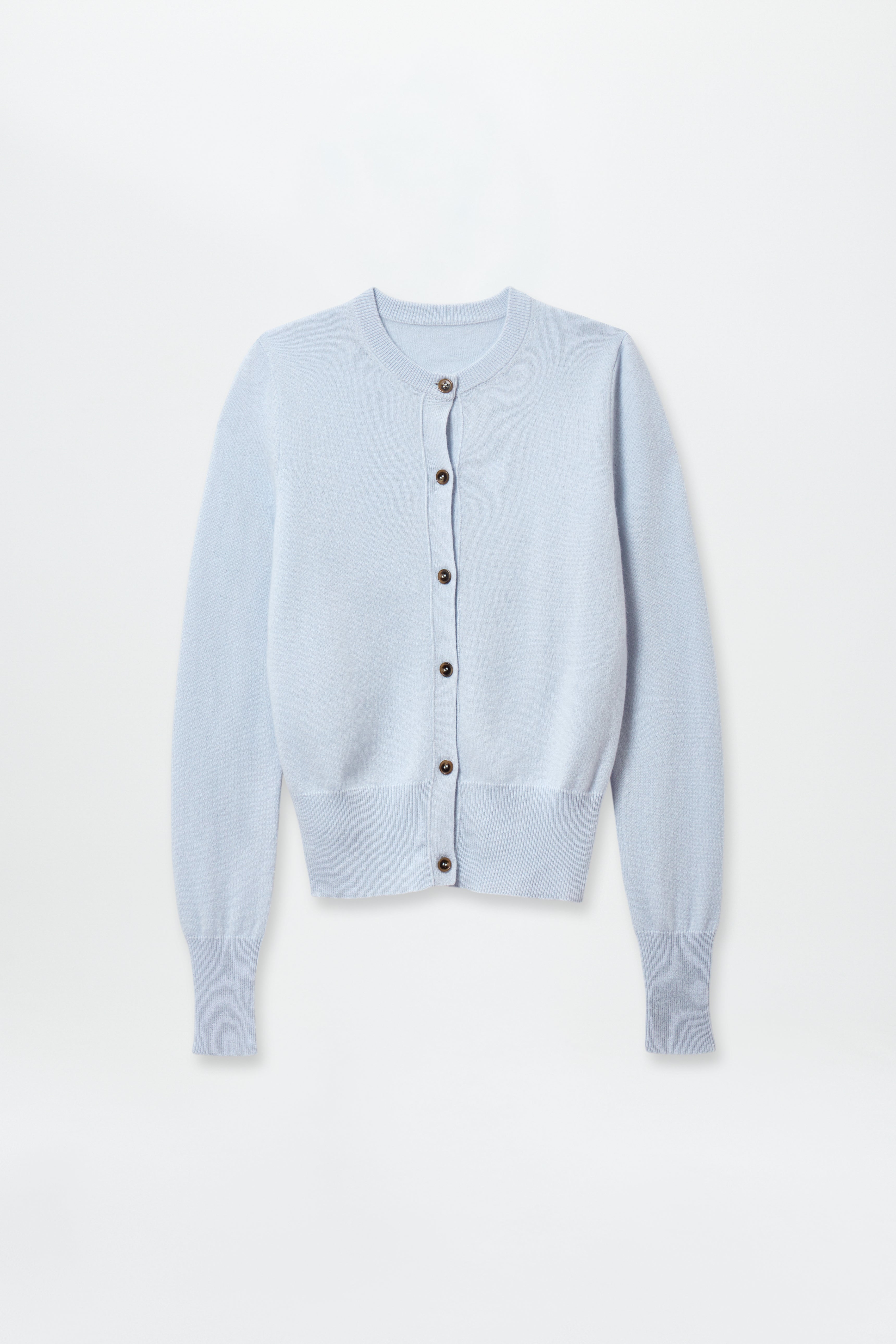 Fine Cashmere Crewneck Cardigan Powder Blue
