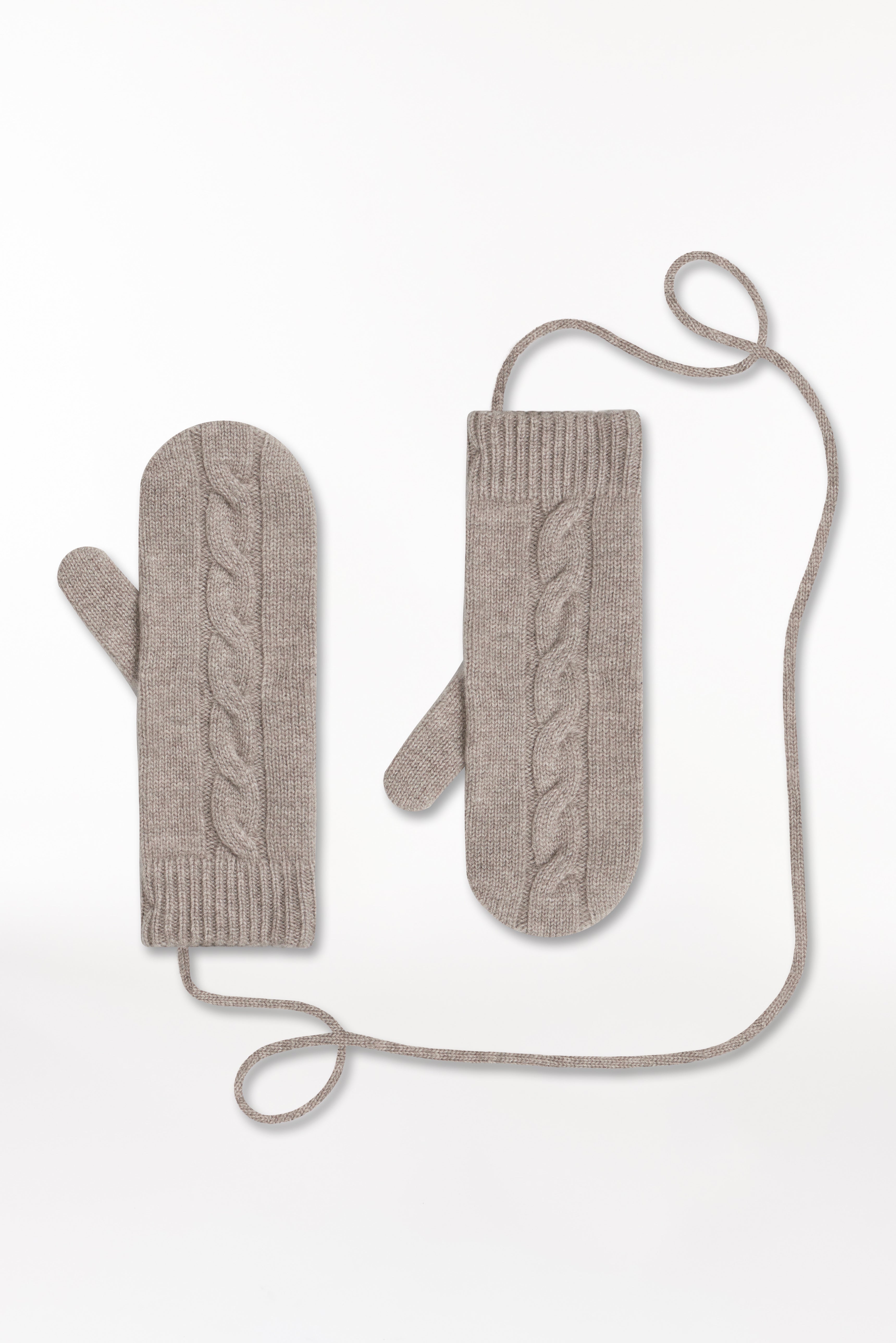 Cashmere Mittens Cable Knit Taupe 