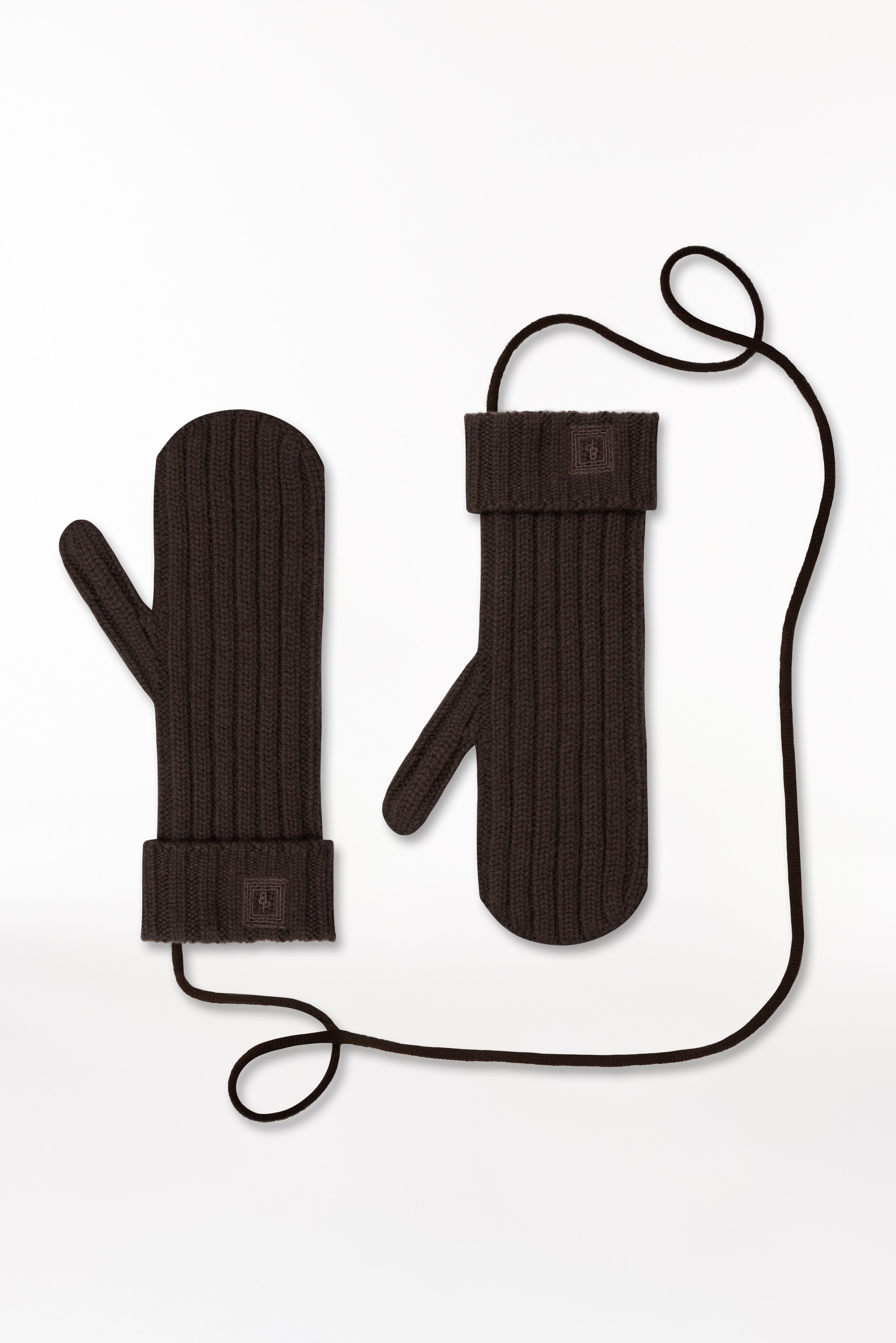 Cashmere Mittens Rib Knit Chocolate 