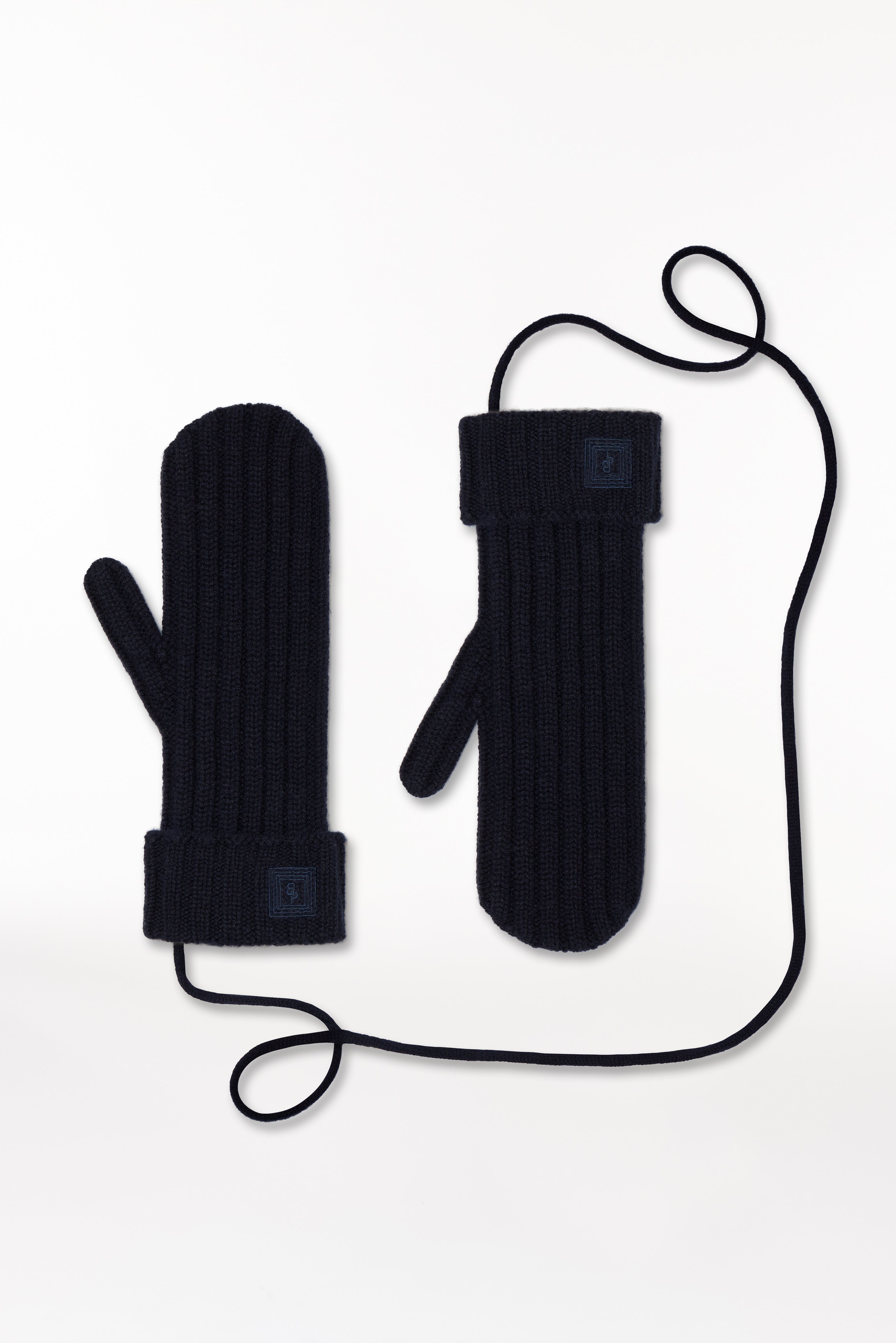 Cashmere Mittens Rib Knit Dark Blue