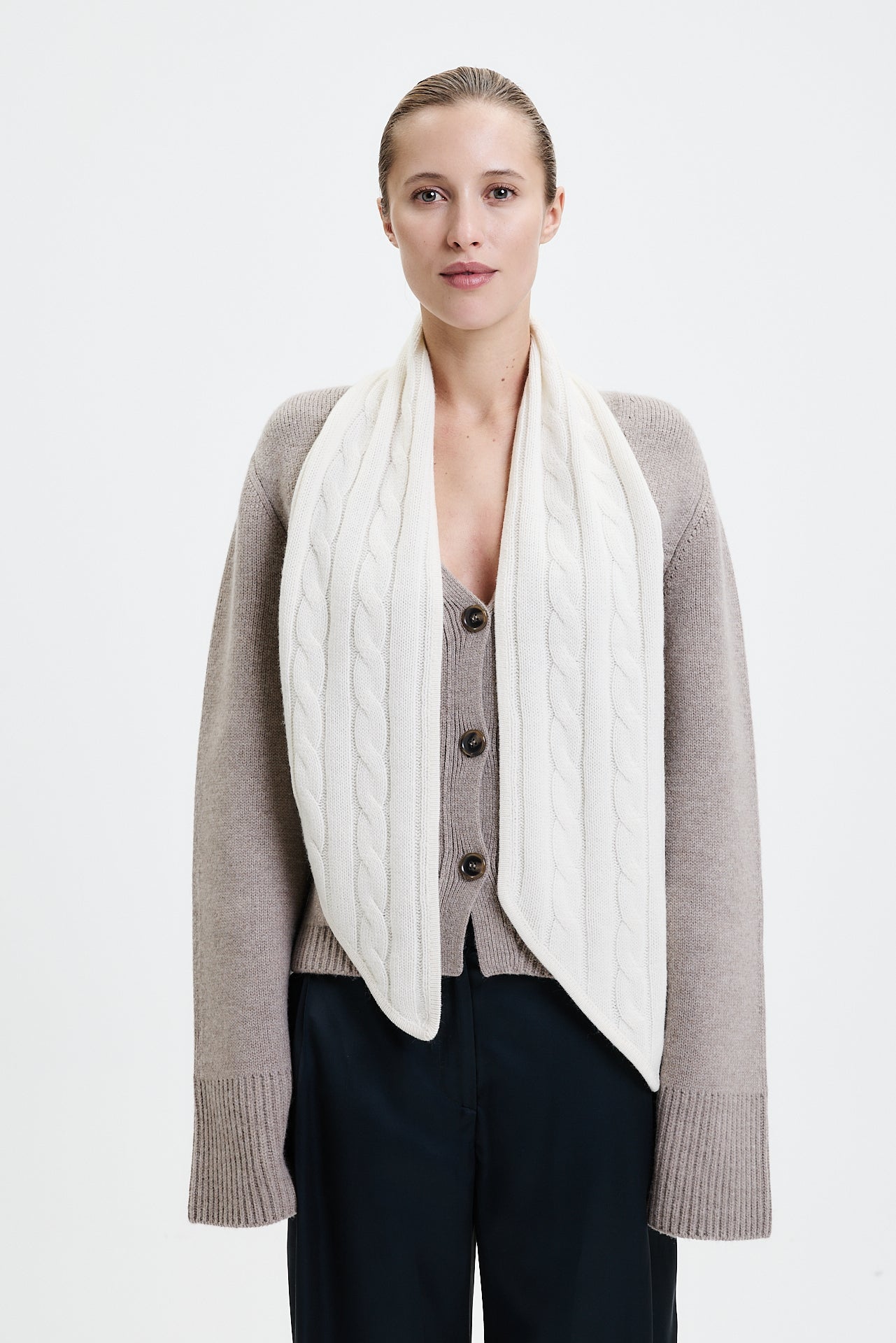 Cashmere Bandeau Cable Knit Off-White 