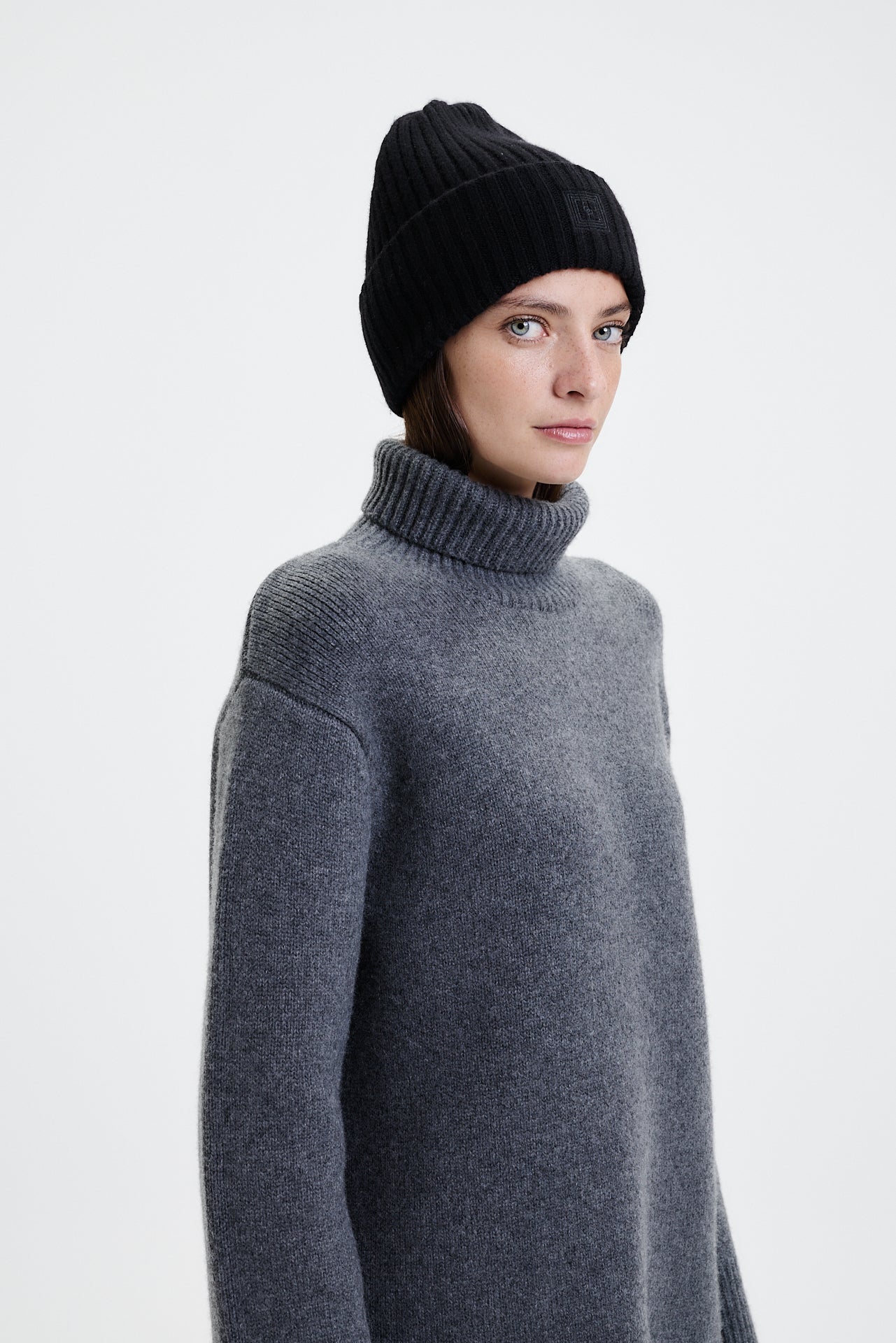 Cashmere Beanie Rib Knit Black