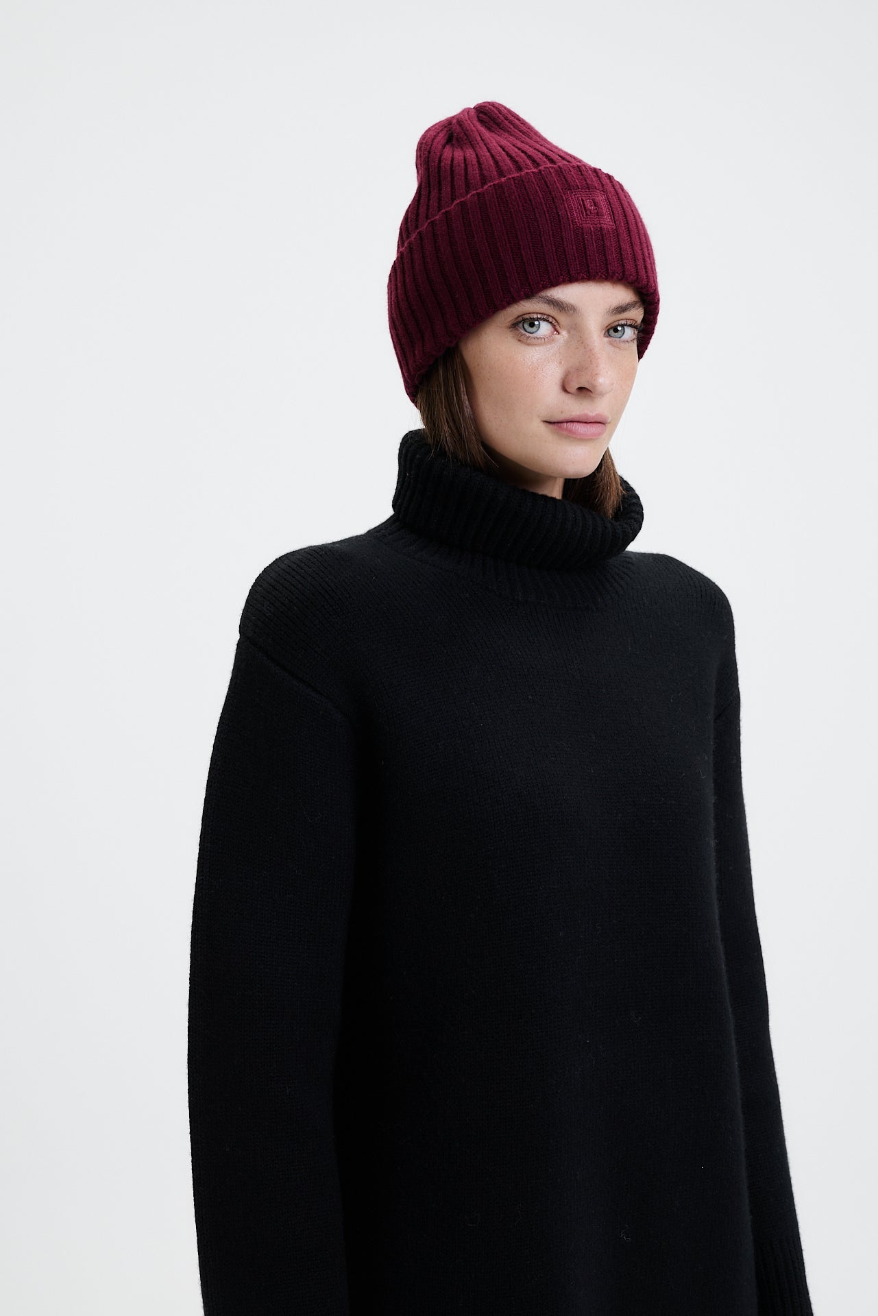 Cashmere Beanie Rib Knit Bordeaux