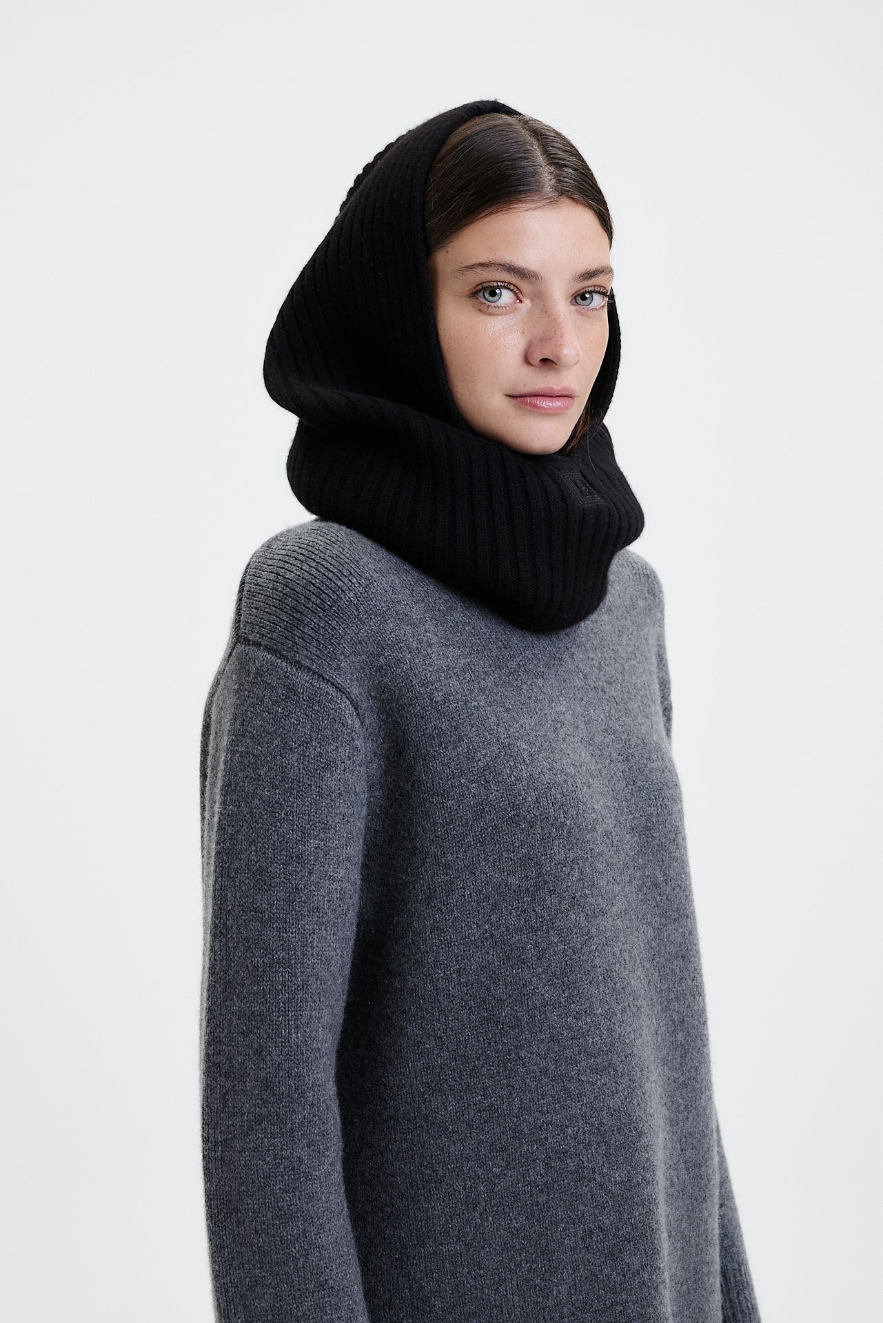 Cashmere Hood Rib Knit Black 