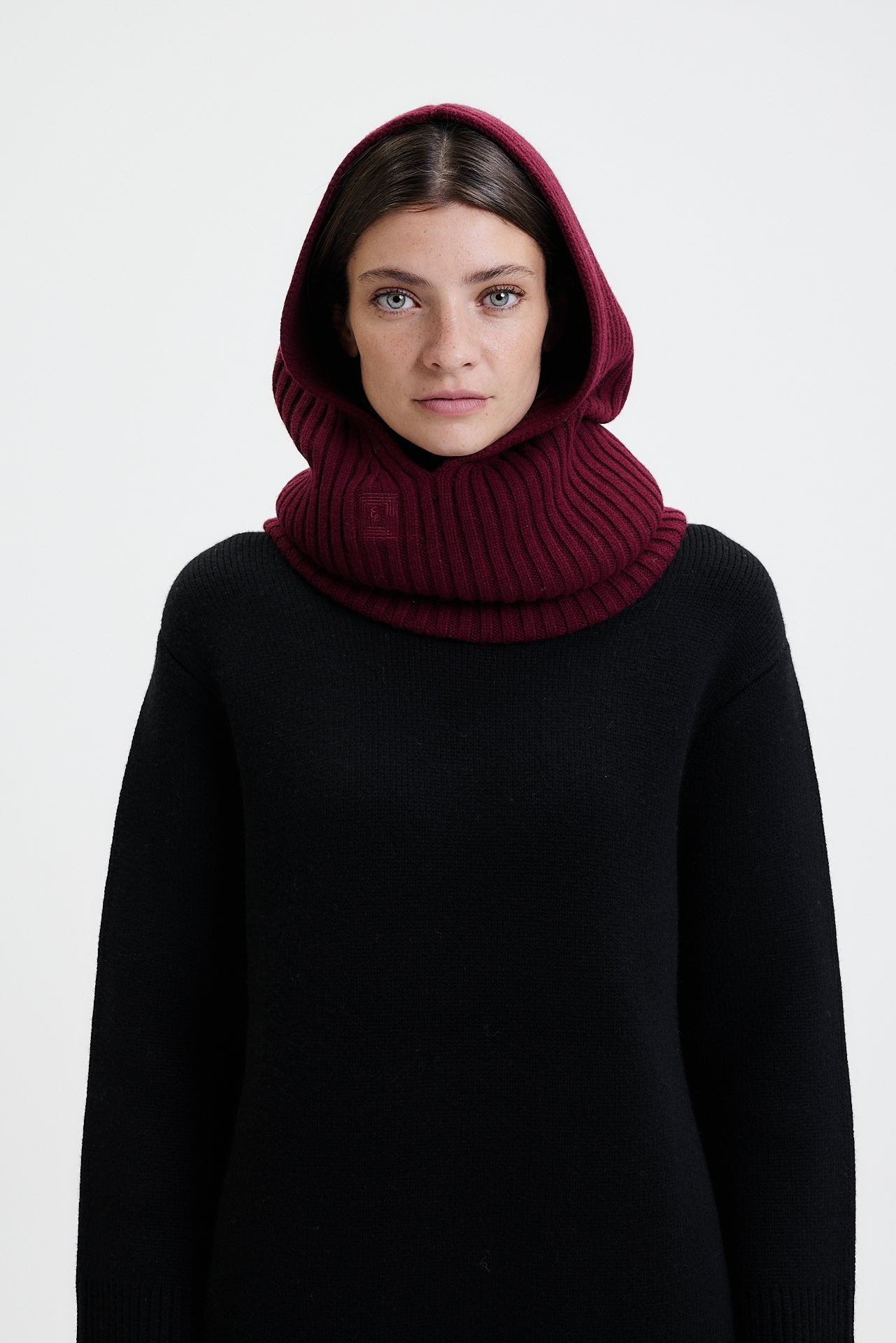 Cashmere Hood Rib Knit Bordeaux