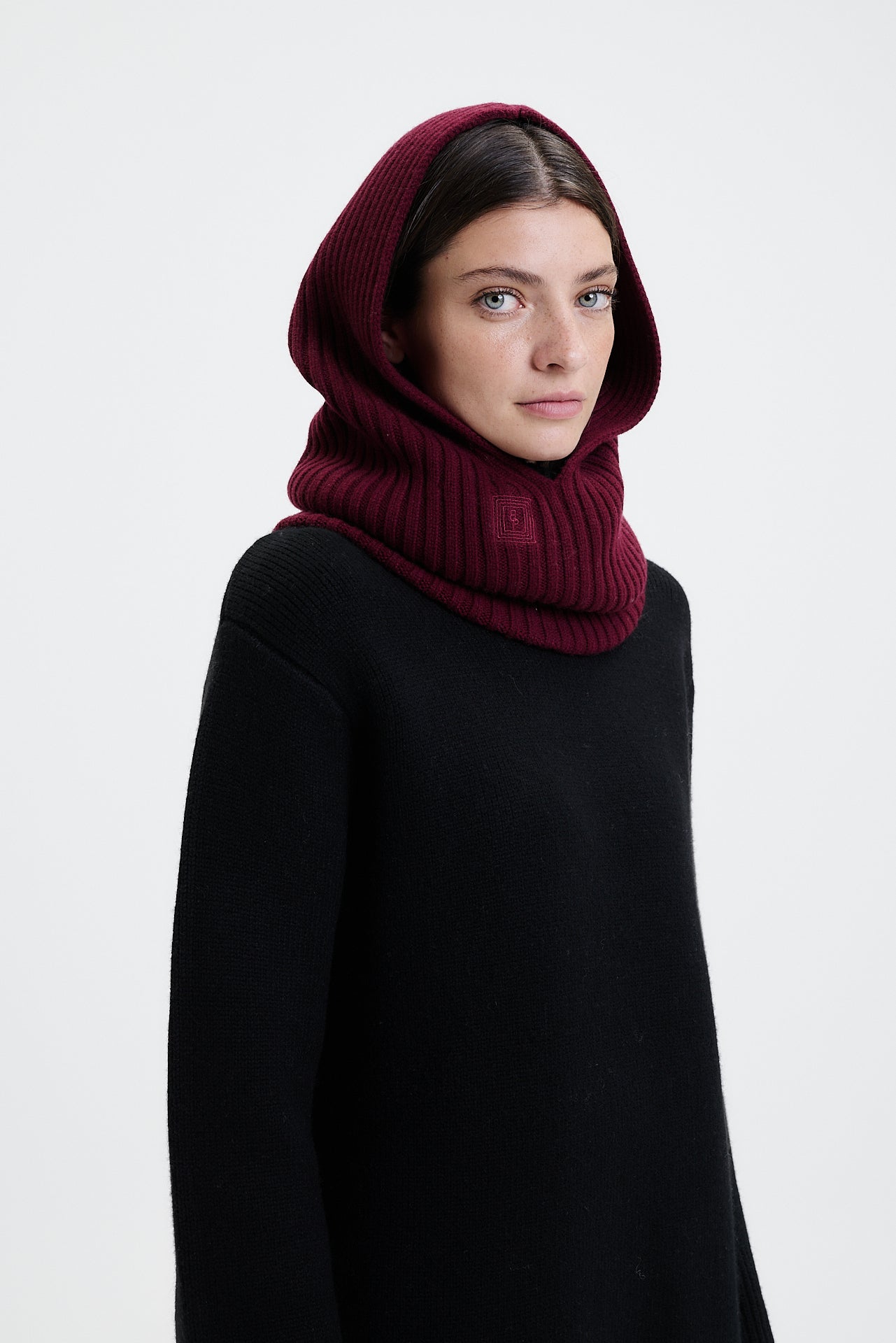 Cashmere Hood Rib Knit Bordeaux