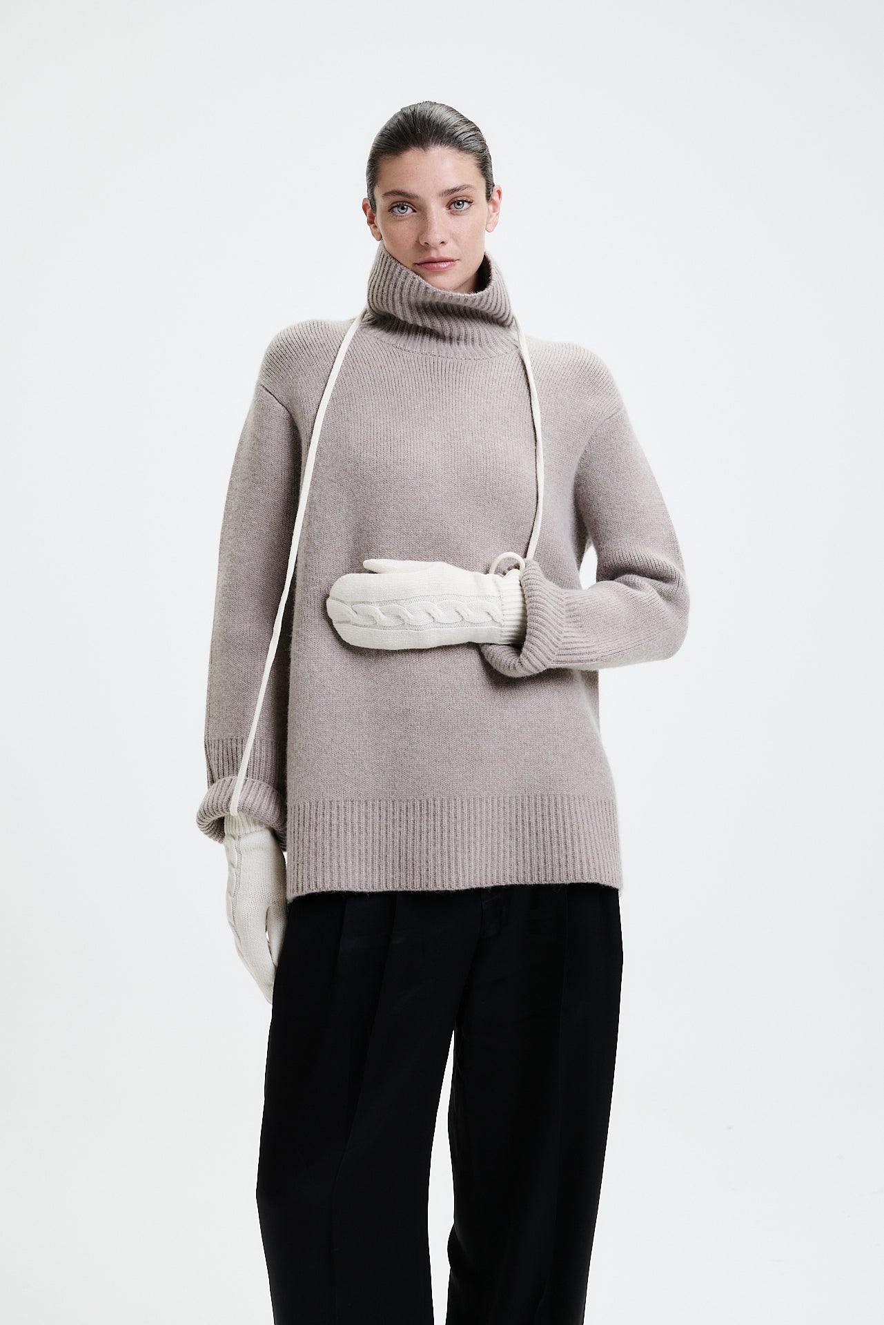 Cashmere Mittens Cable Knit Off-White 