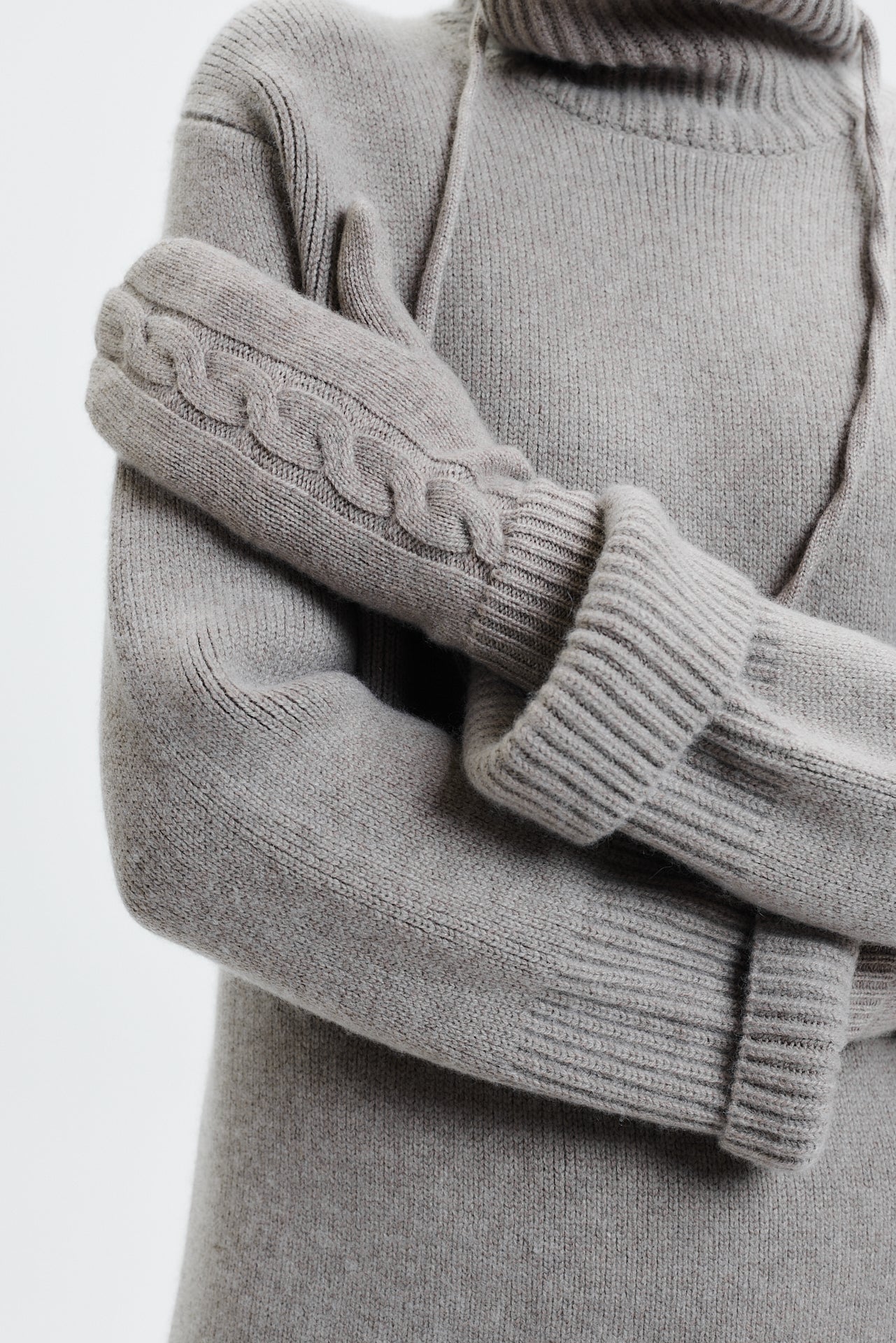 Cashmere Mittens Cable Knit Taupe 