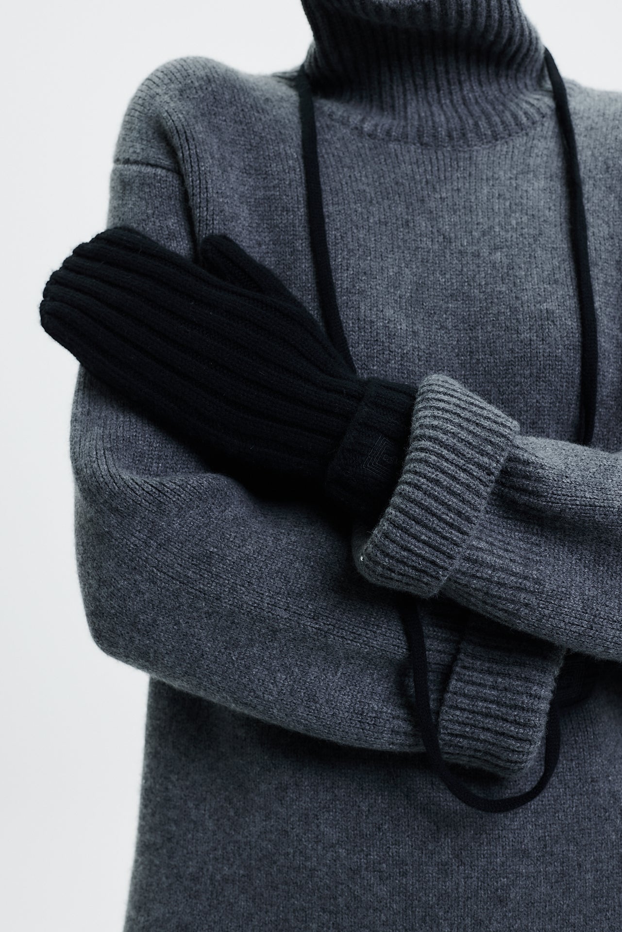 Cashmere Mittens Rib Knit Black