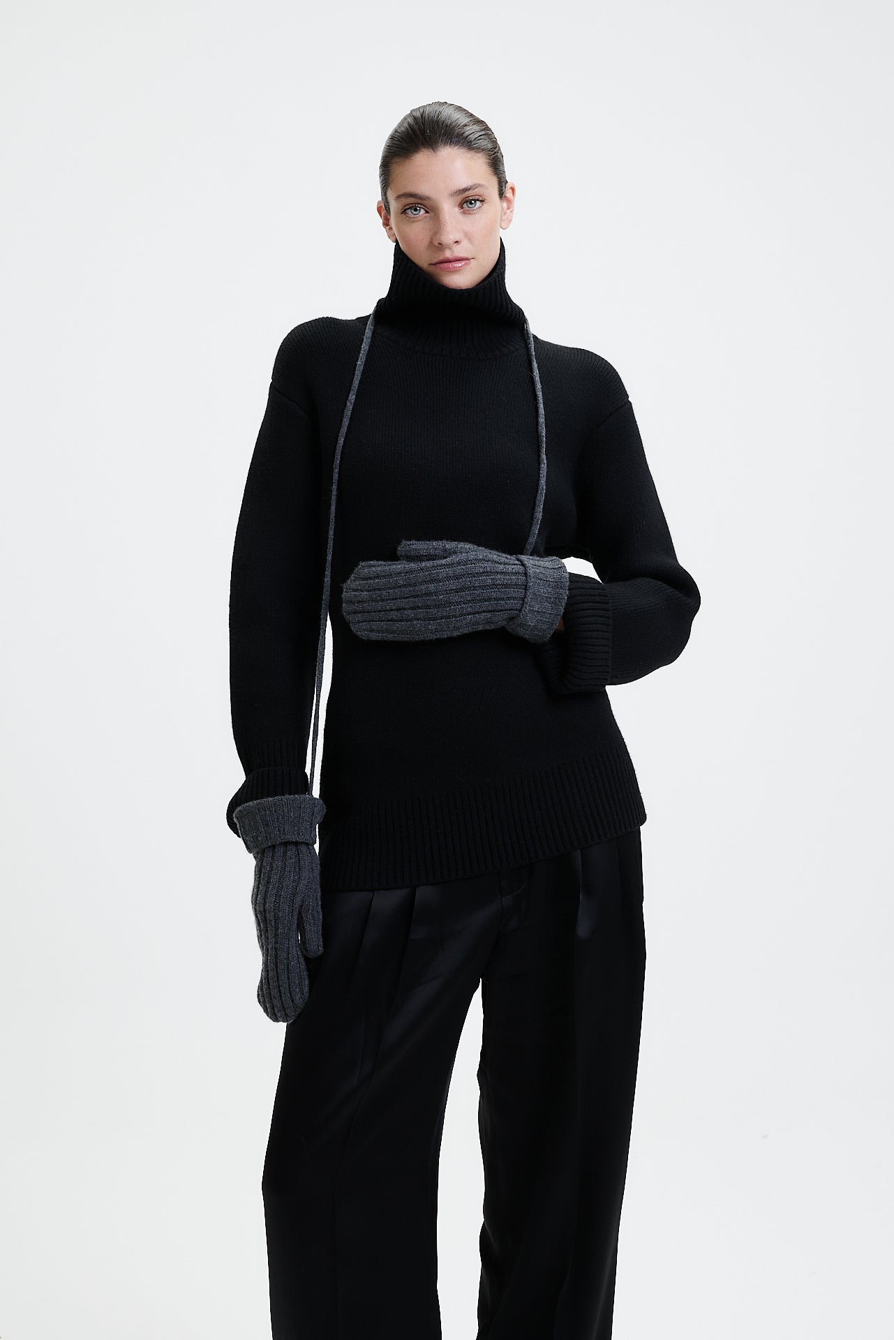 Cashmere Mittens Rib Knit Graphite
