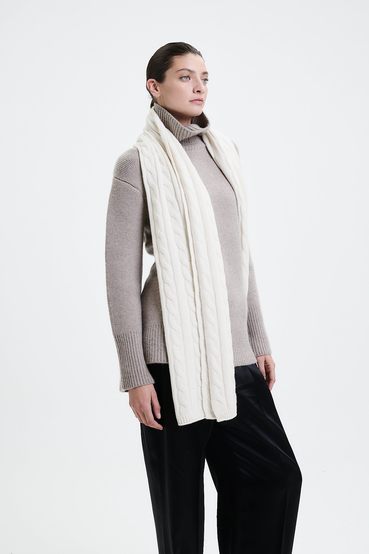 Cashmere Scarf Cable Knit Off-White 