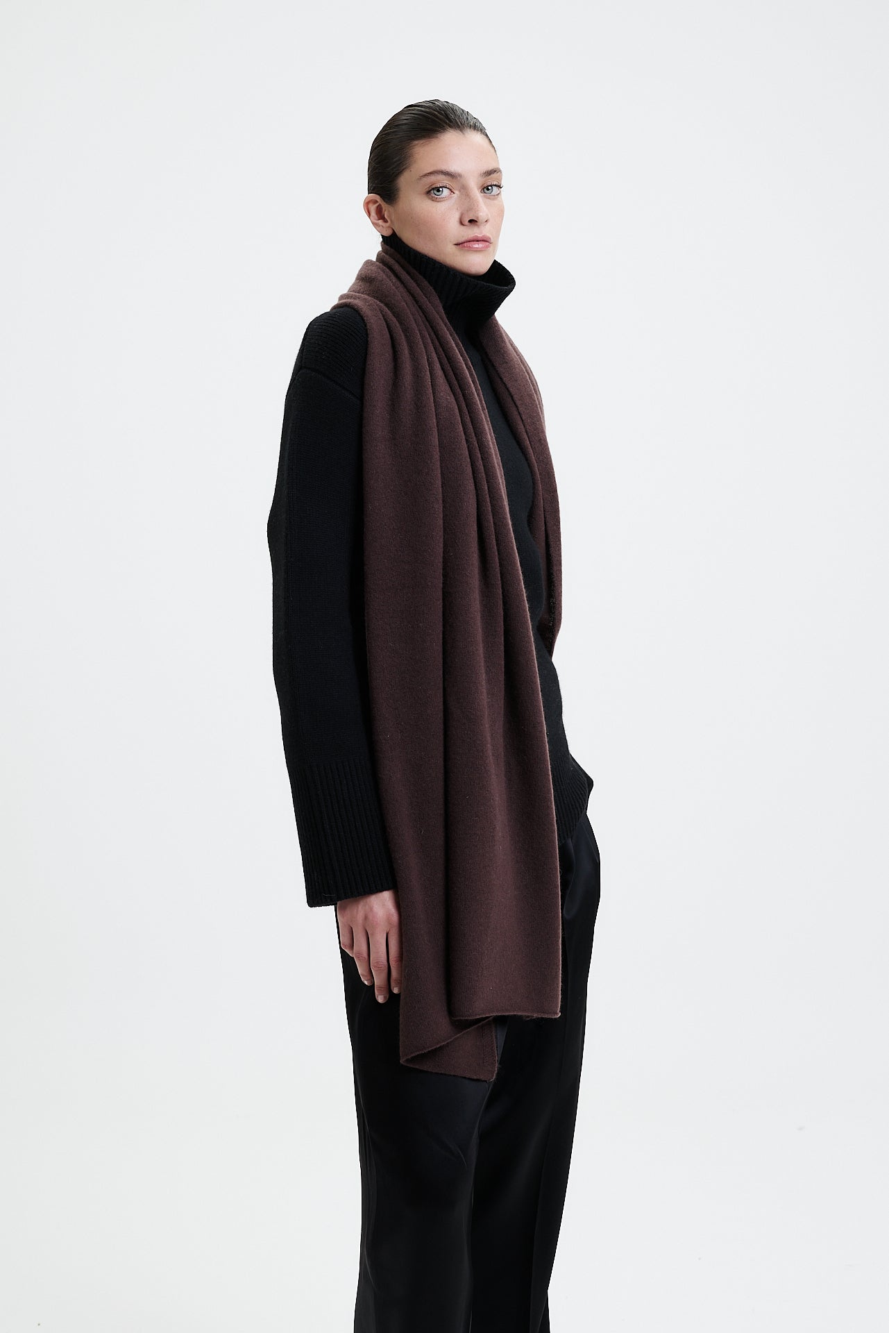 Cashmere Scarf Fine Knit Chocolate 