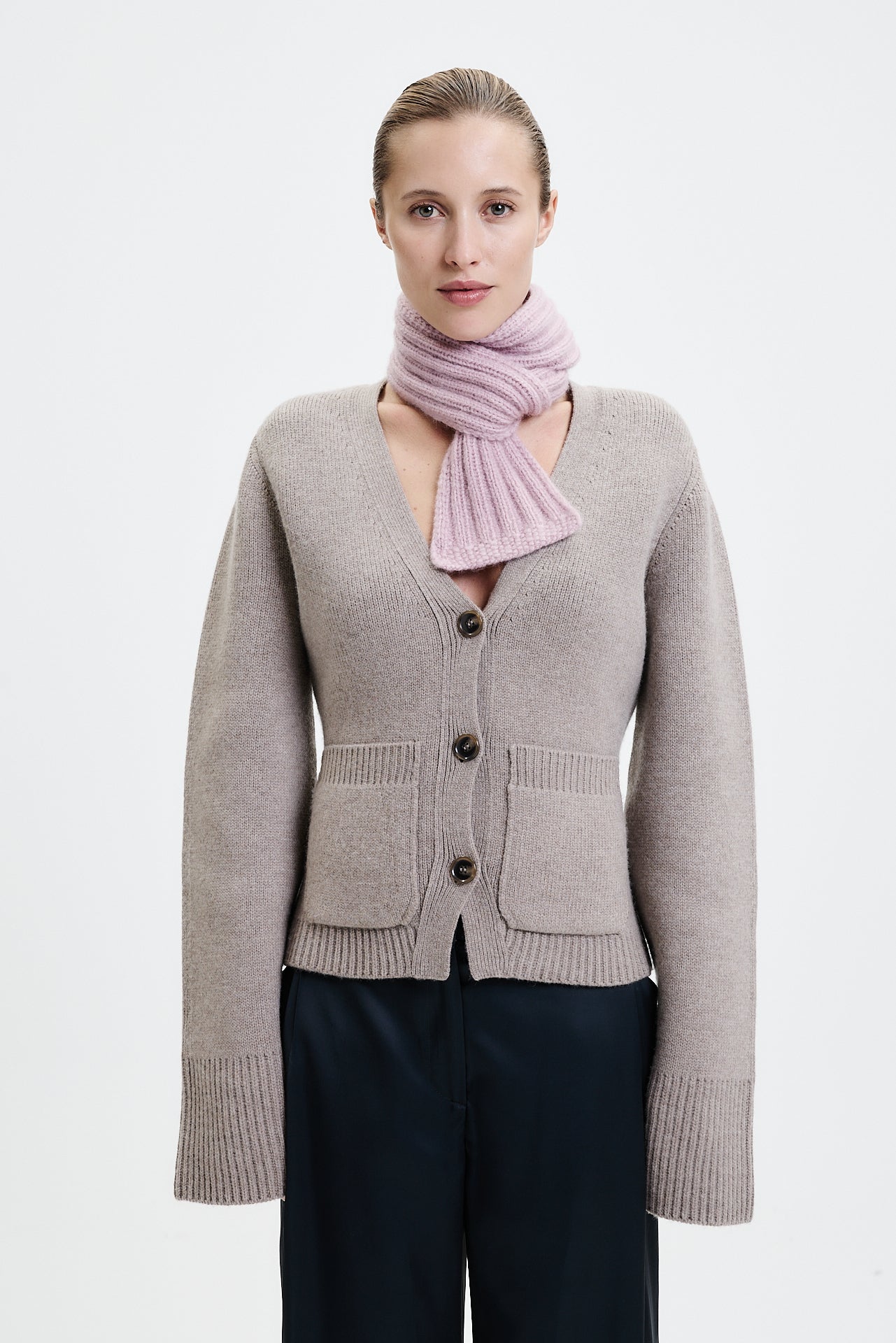 Cashmere Short Scarf Hand Knit Rose