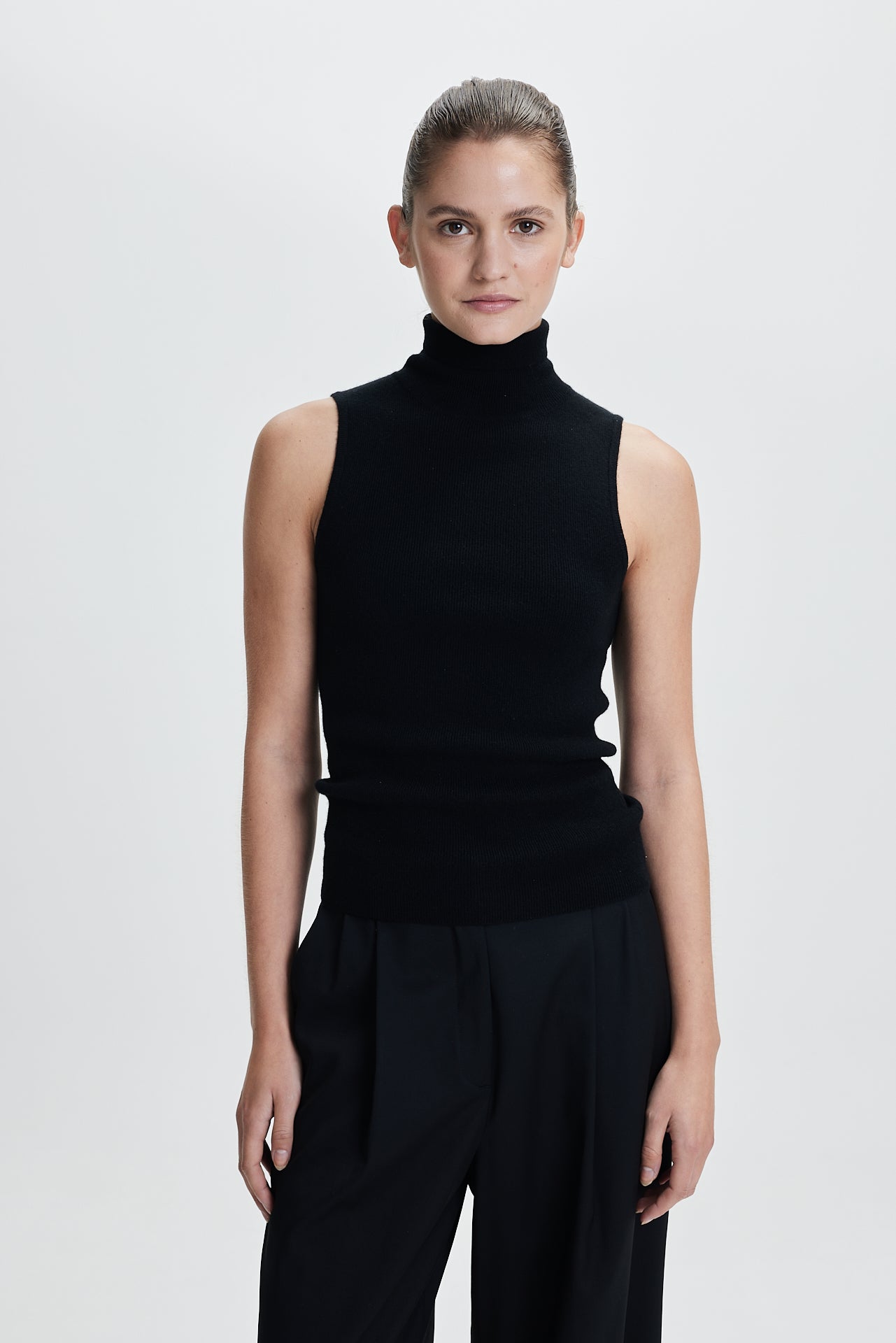 Rib Turtleneck Top Black