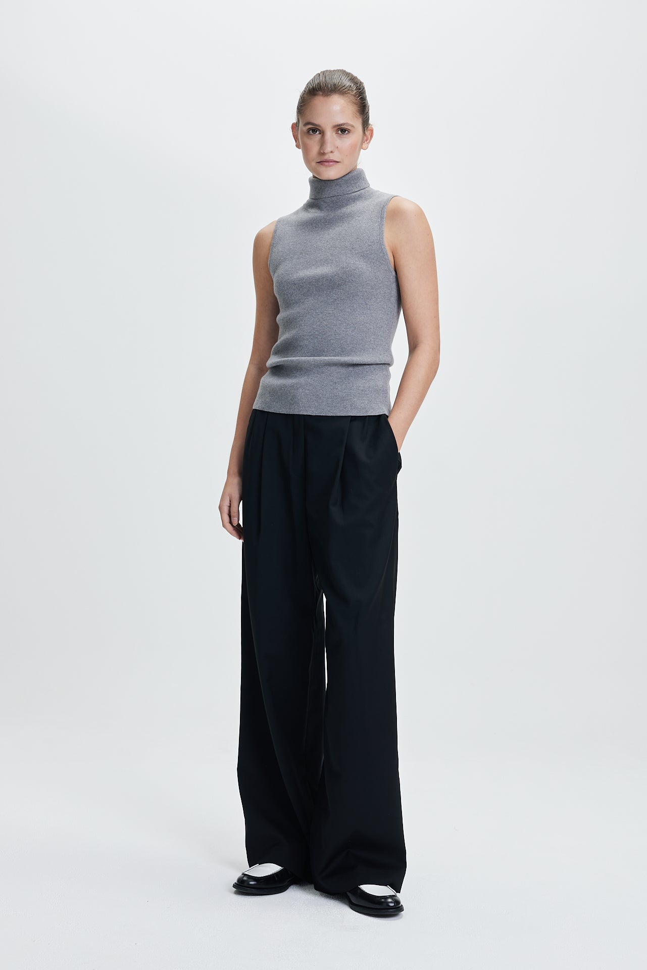 Rib Turtleneck Top Grey