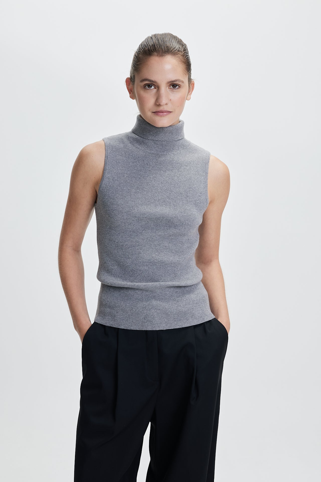 Rib Turtleneck Top Grey