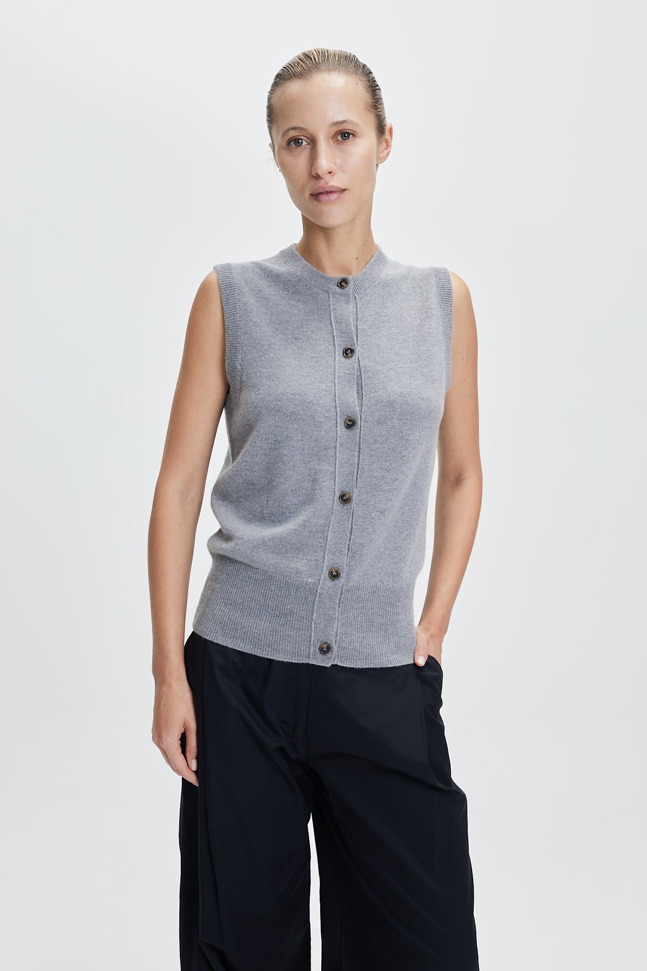 Fine Cashmere Cardigan Vest Grey