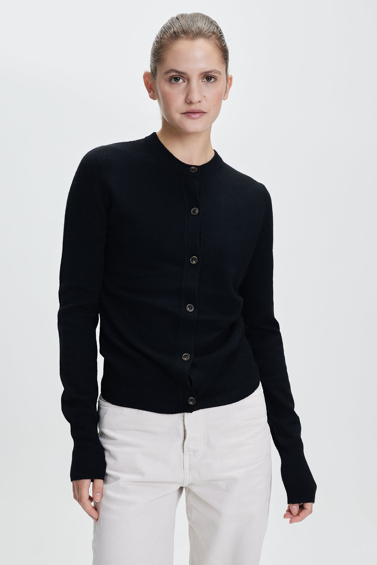 Fine Cashmere Crewneck Cardigan Black
