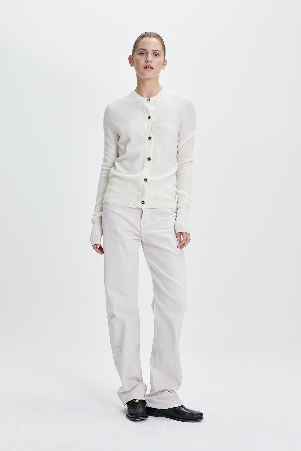 Fine Cashmere Crewneck Cardigan Off-White